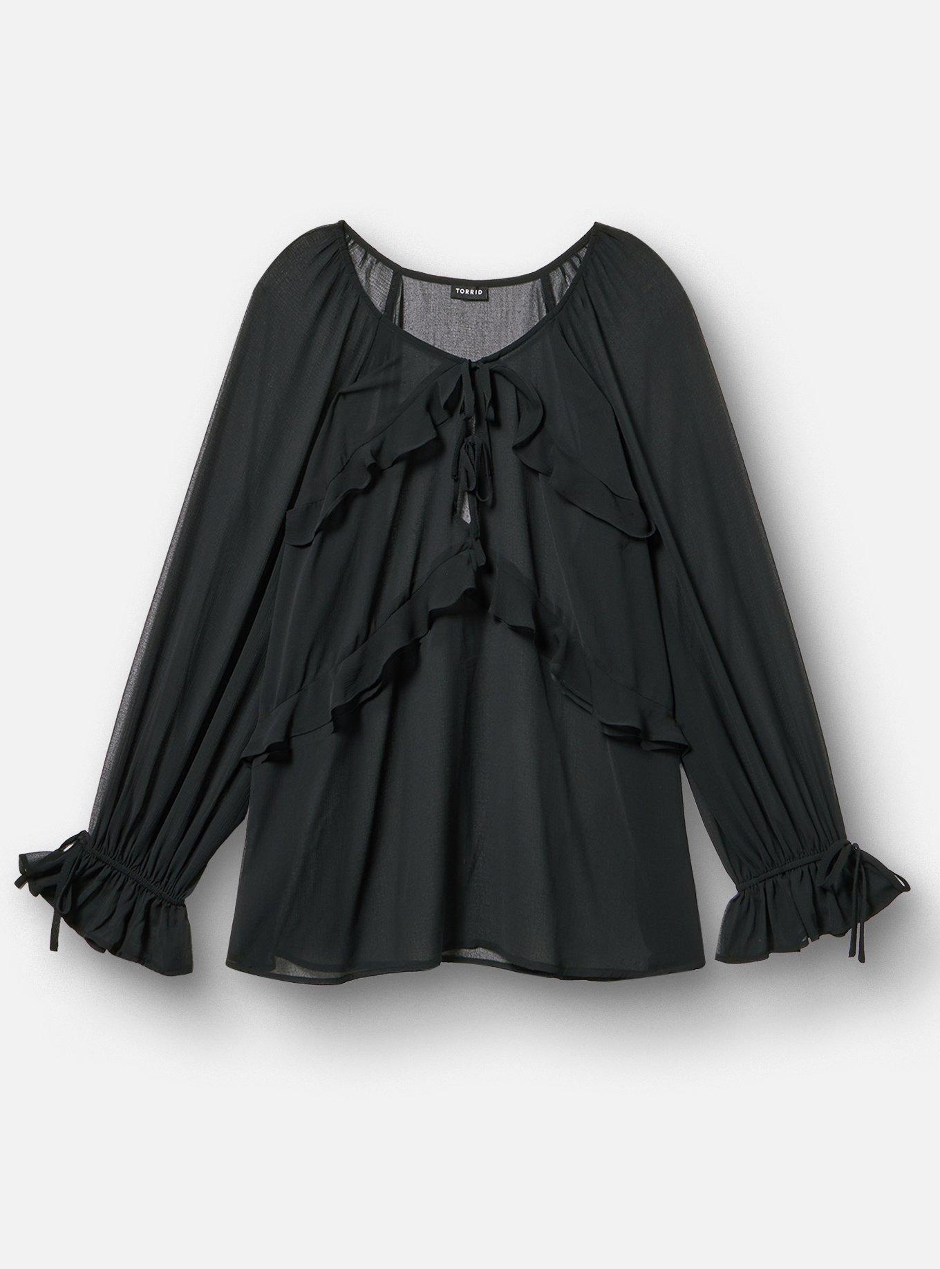 Raglan Ruffle Blouse, DEEP BLACK, hi-res