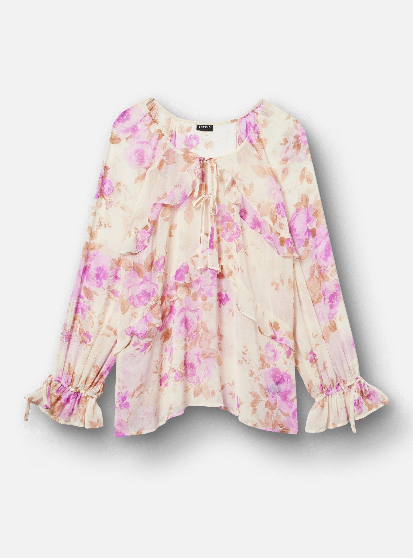 Raglan Ruffle Blouse, REGINA FLORAL IVORY, hi-res