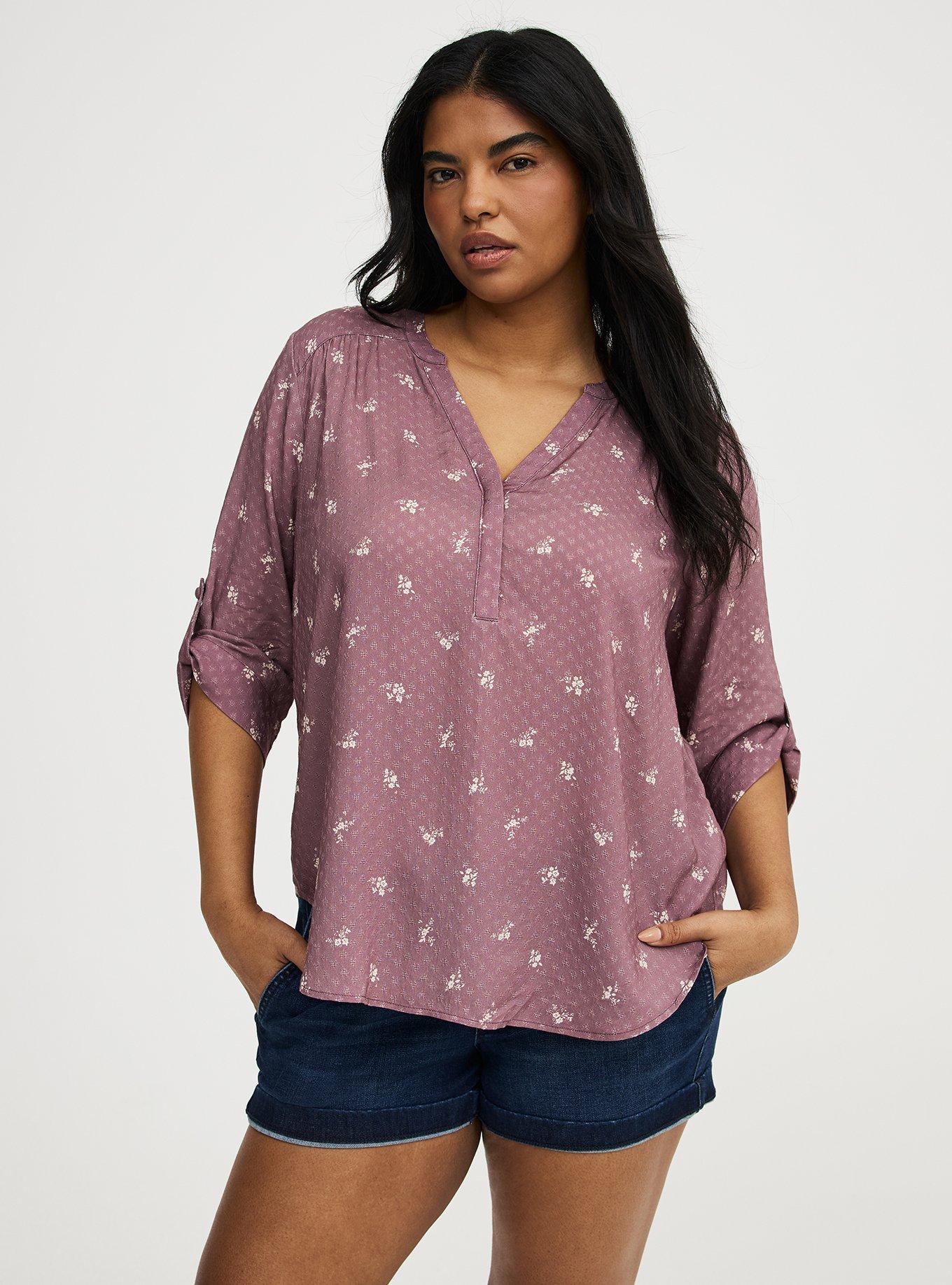 Harper 3/4 Sleeve Pullover Blouse, MAGGIE FLORAL TAUPE, hi-res