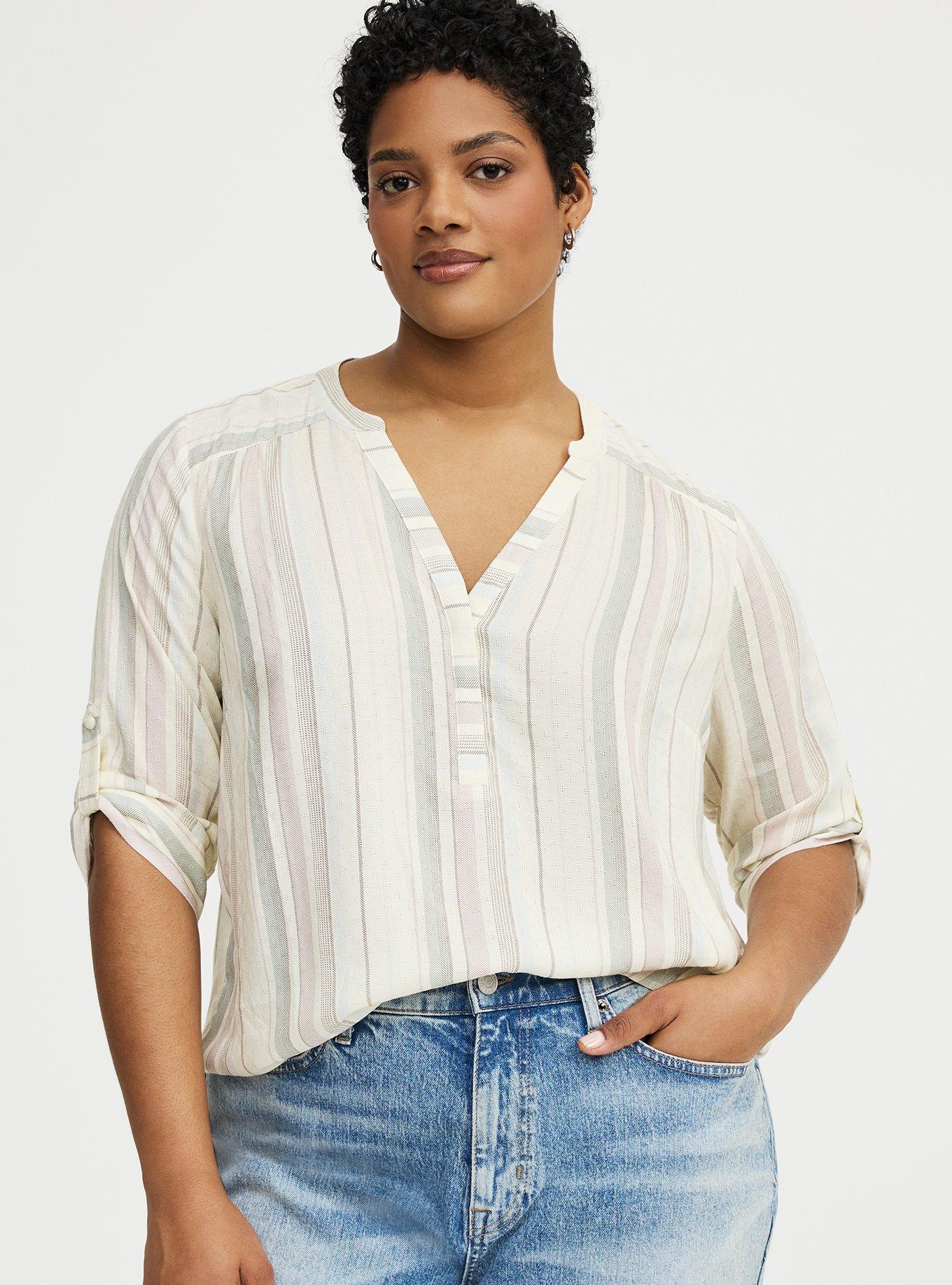 Harper 3/4 Sleeve Pullover Blouse, KIANA STRIPE IVORY, alternate