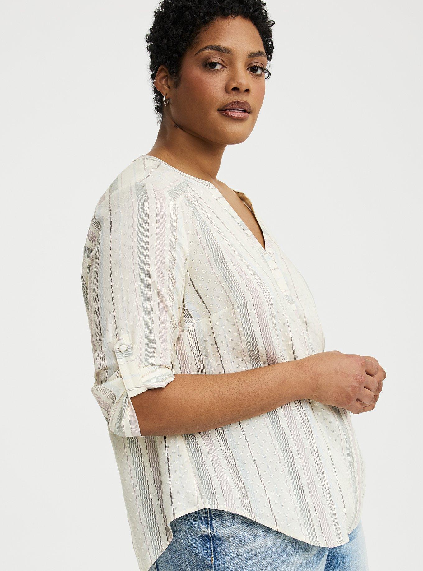 Harper 3/4 Sleeve Pullover Blouse, KIANA STRIPE IVORY, alternate