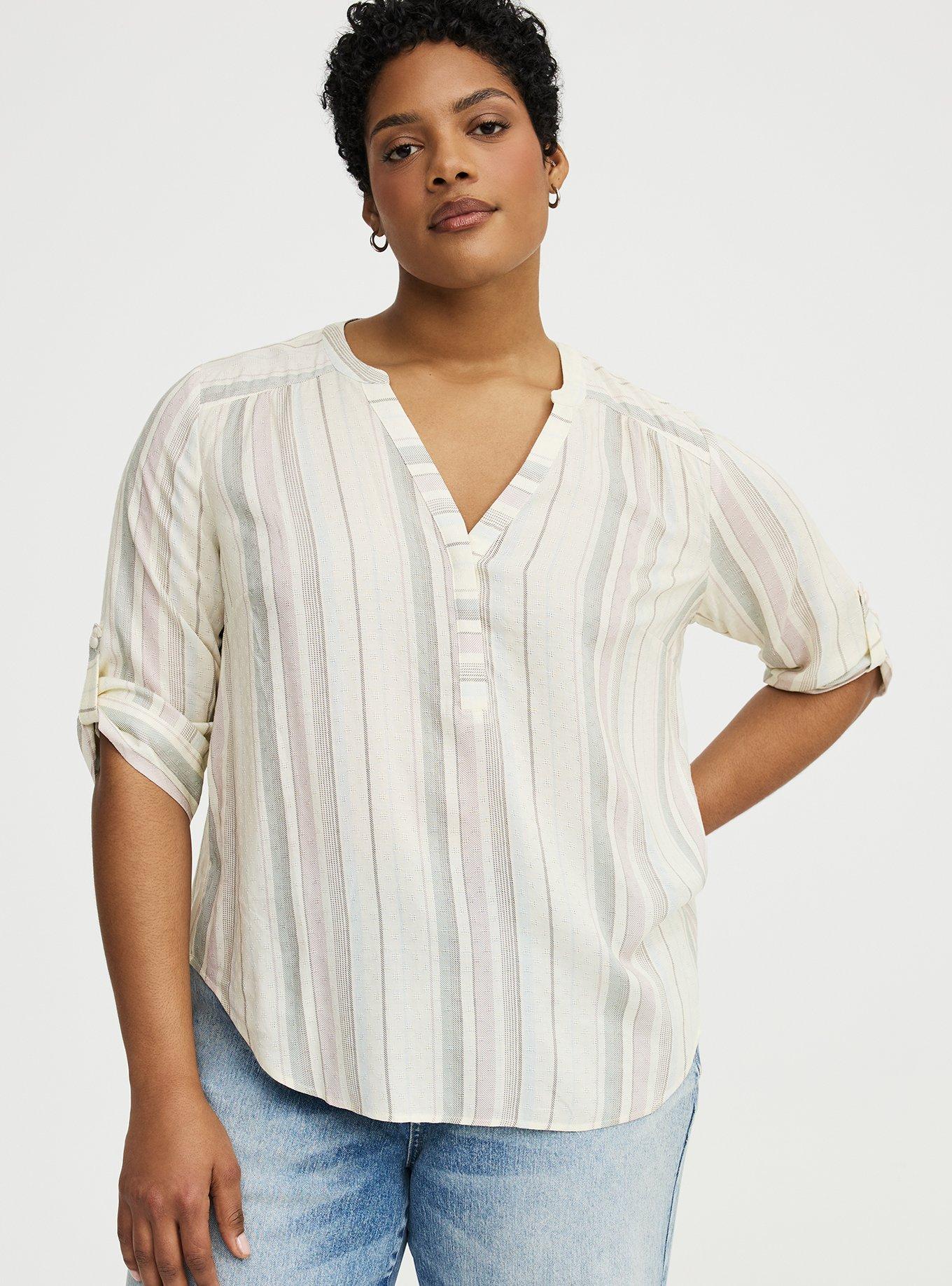 Harper 3/4 Sleeve Pullover Blouse, KIANA STRIPE IVORY, hi-res
