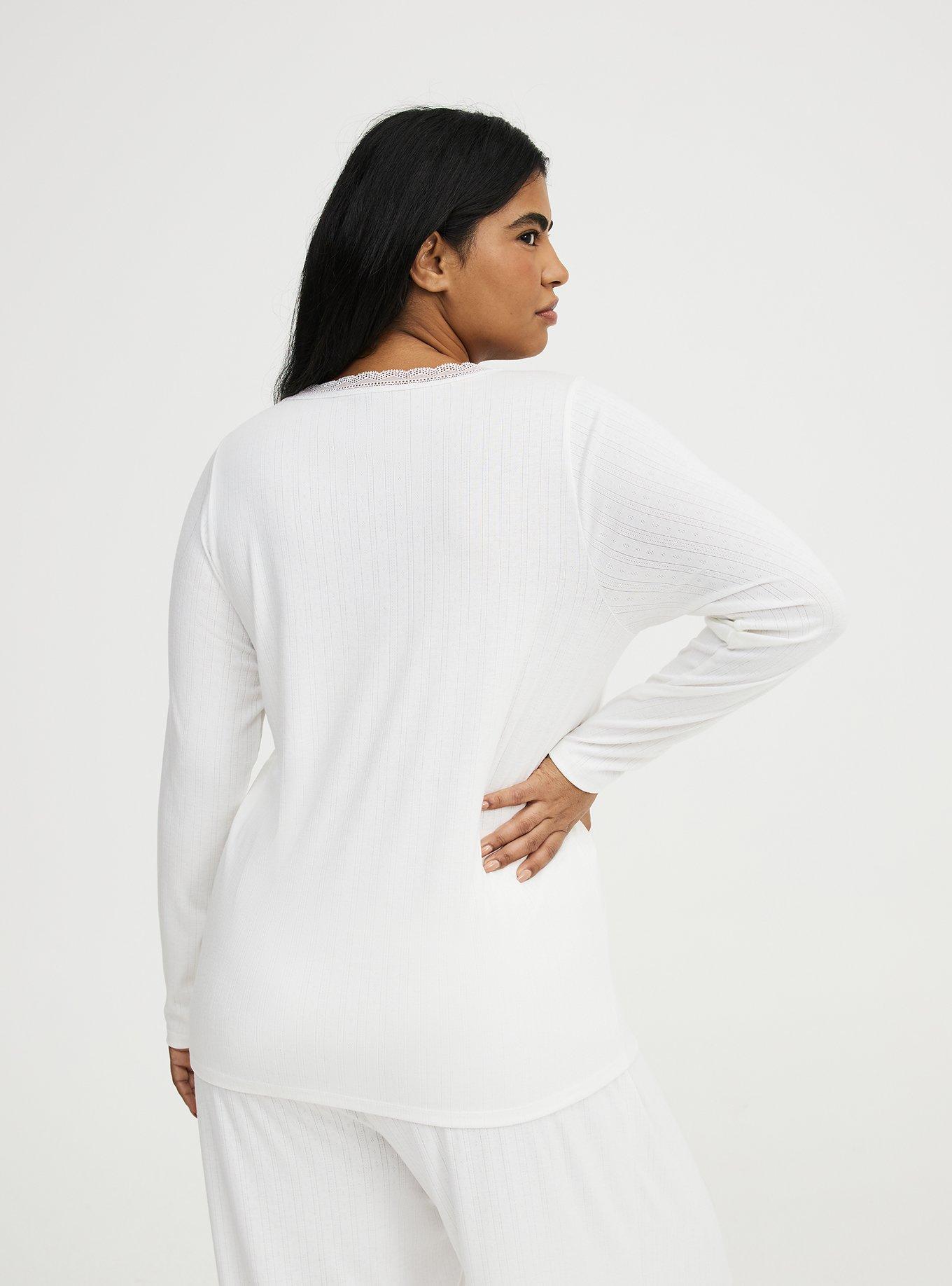 Pointelle Long Sleeve Sleep Top, BLANC DE BLANC, alternate