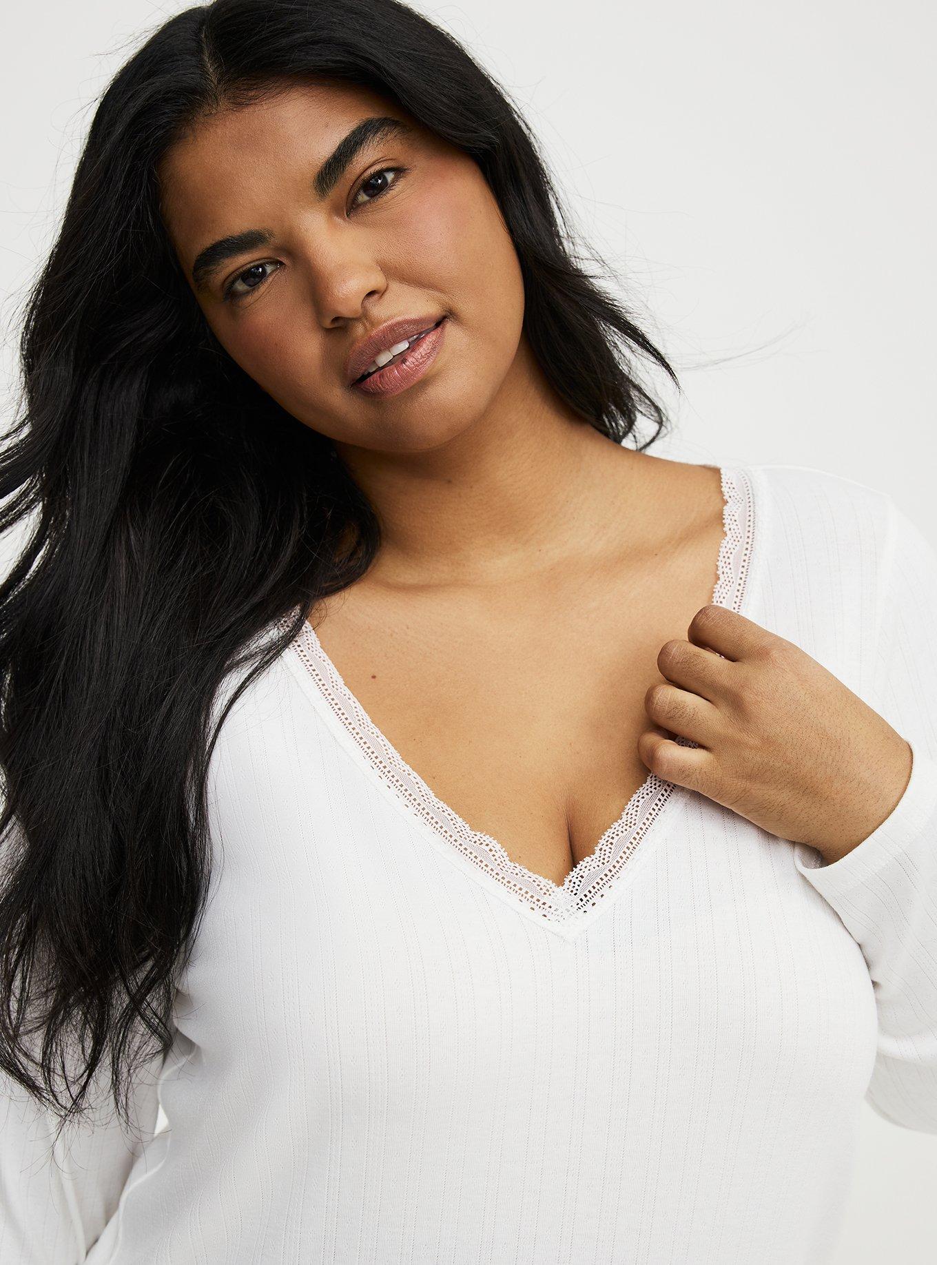 Pointelle Long Sleeve Sleep Top, BLANC DE BLANC, alternate