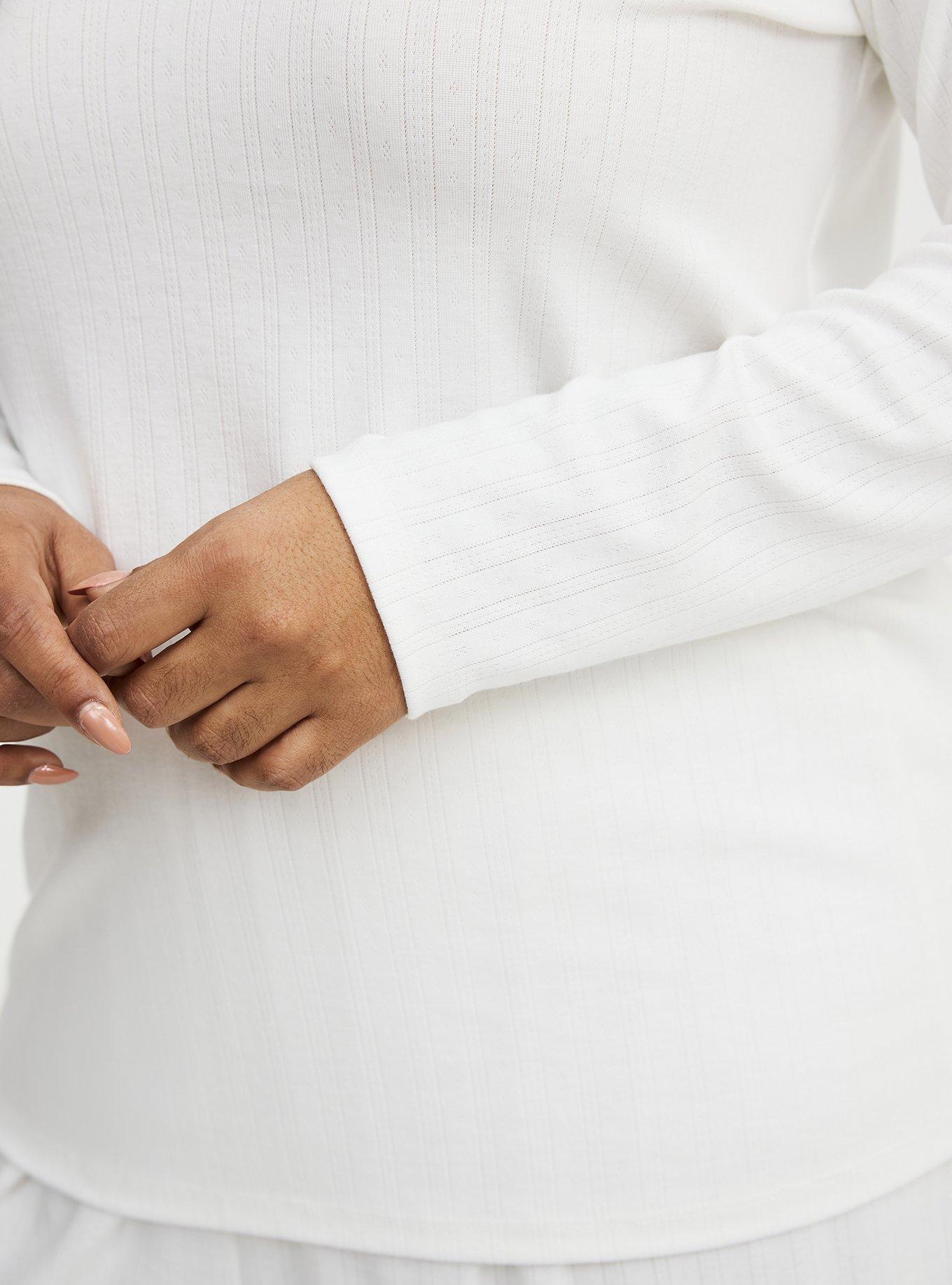 Pointelle Long Sleeve Sleep Top, BLANC DE BLANC, alternate