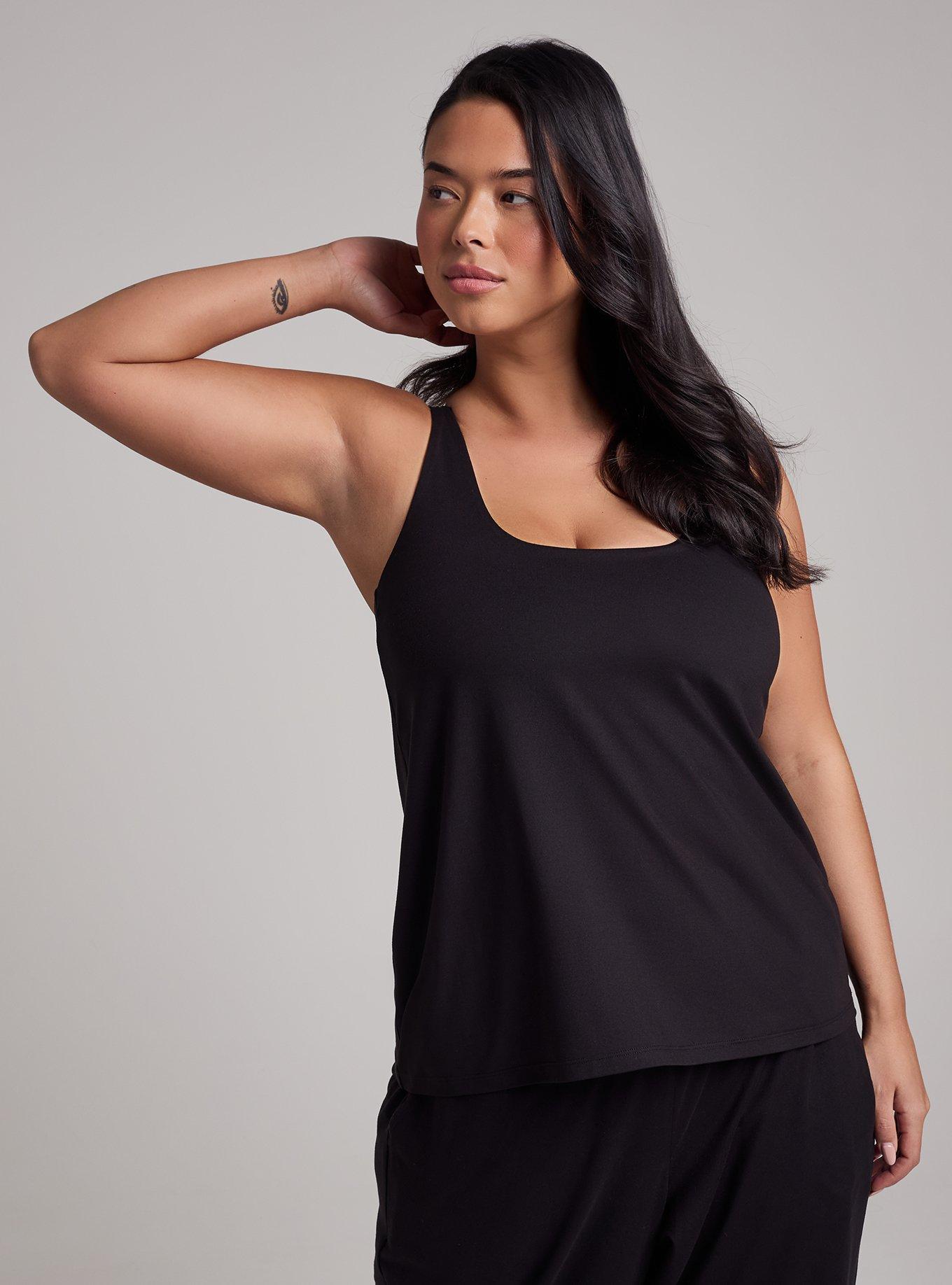 TRU Super Soft Performance Jersey Built-In Bra Active Tank, DEEP BLACK, hi-res