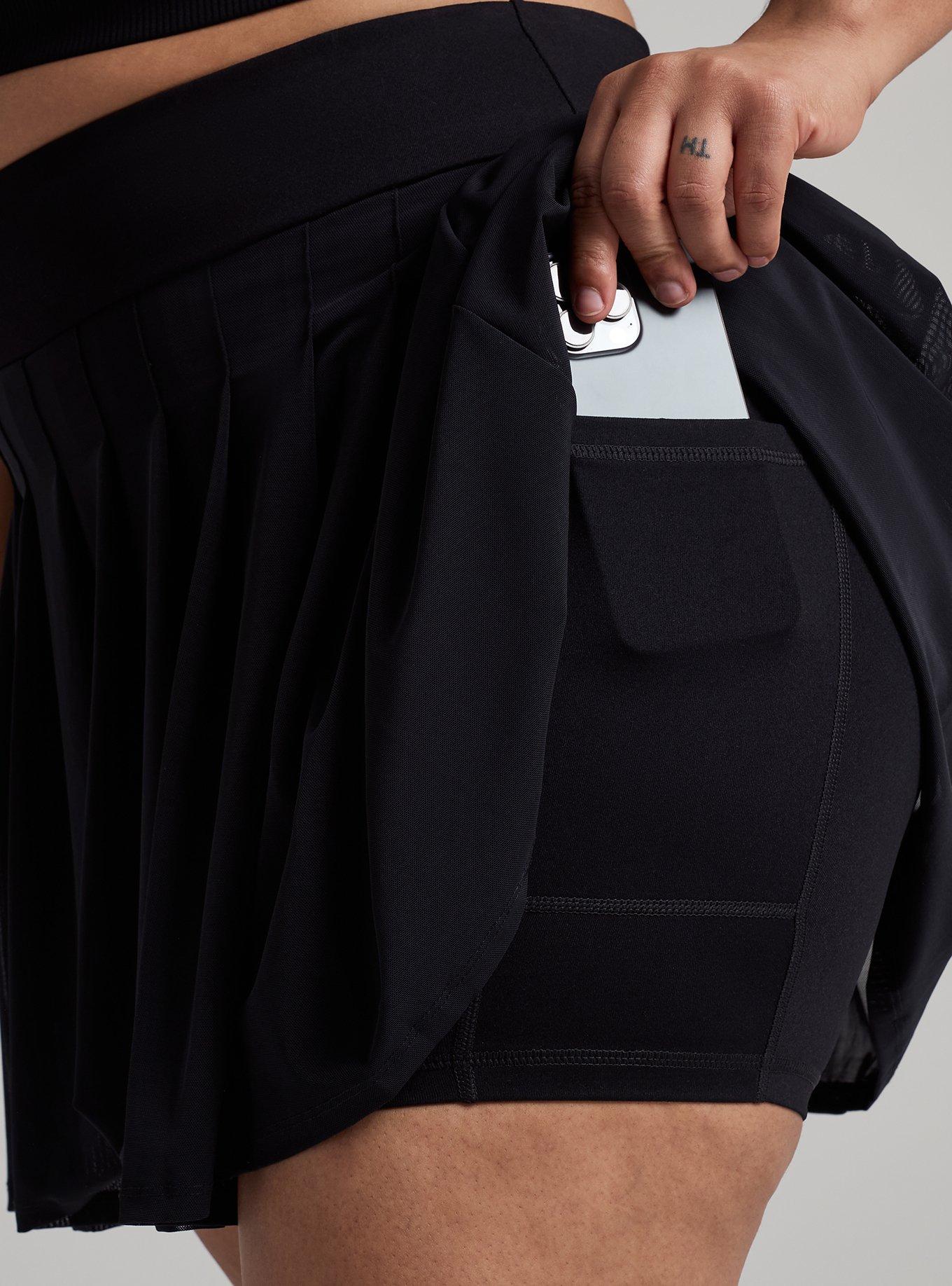 TRU Pleated Active Skirt with Bike Short, DEEP BLACK, alternate