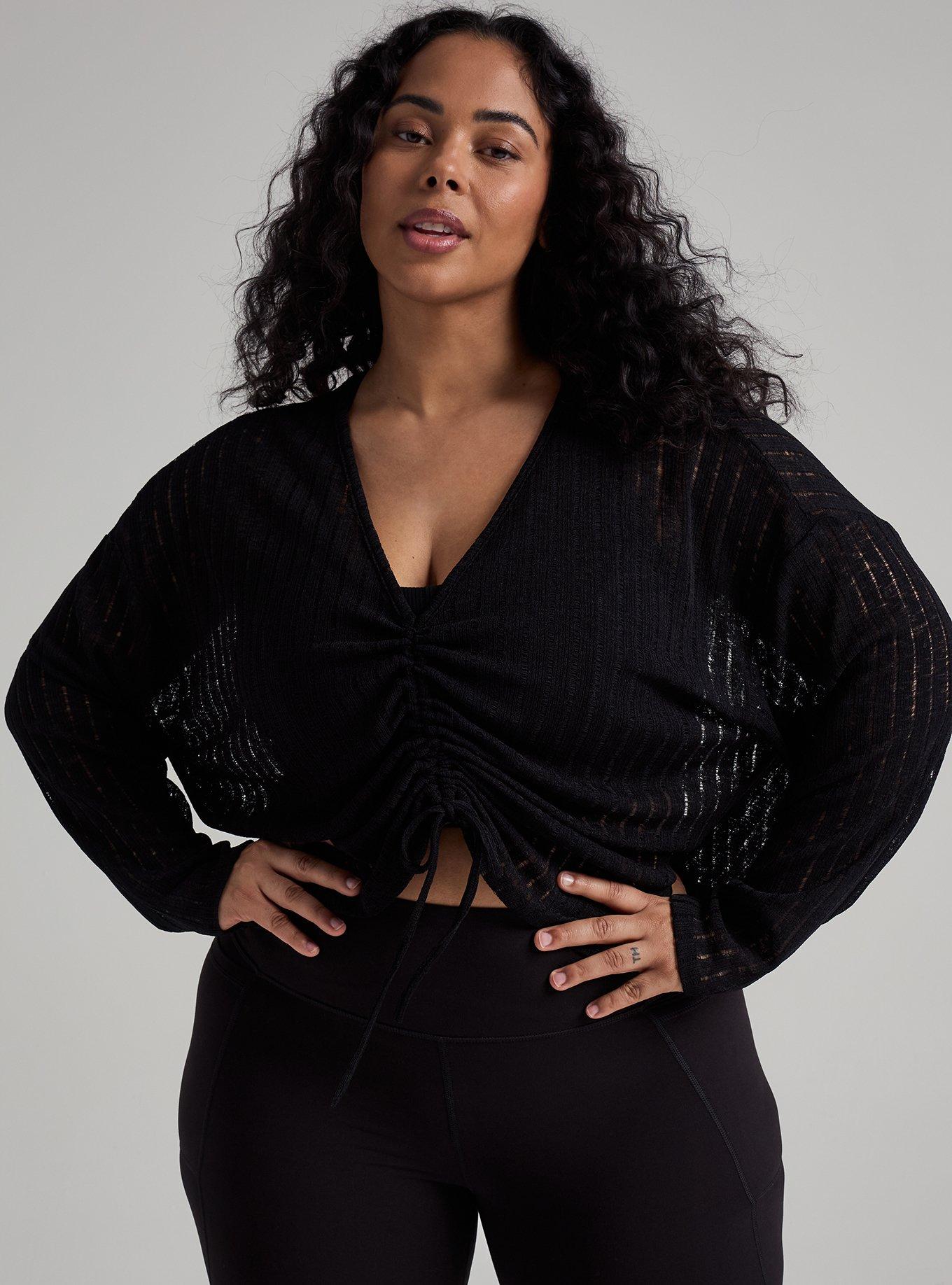 TRU Lightweight Hacci Ruched Active Overshirt, DEEP BLACK, hi-res