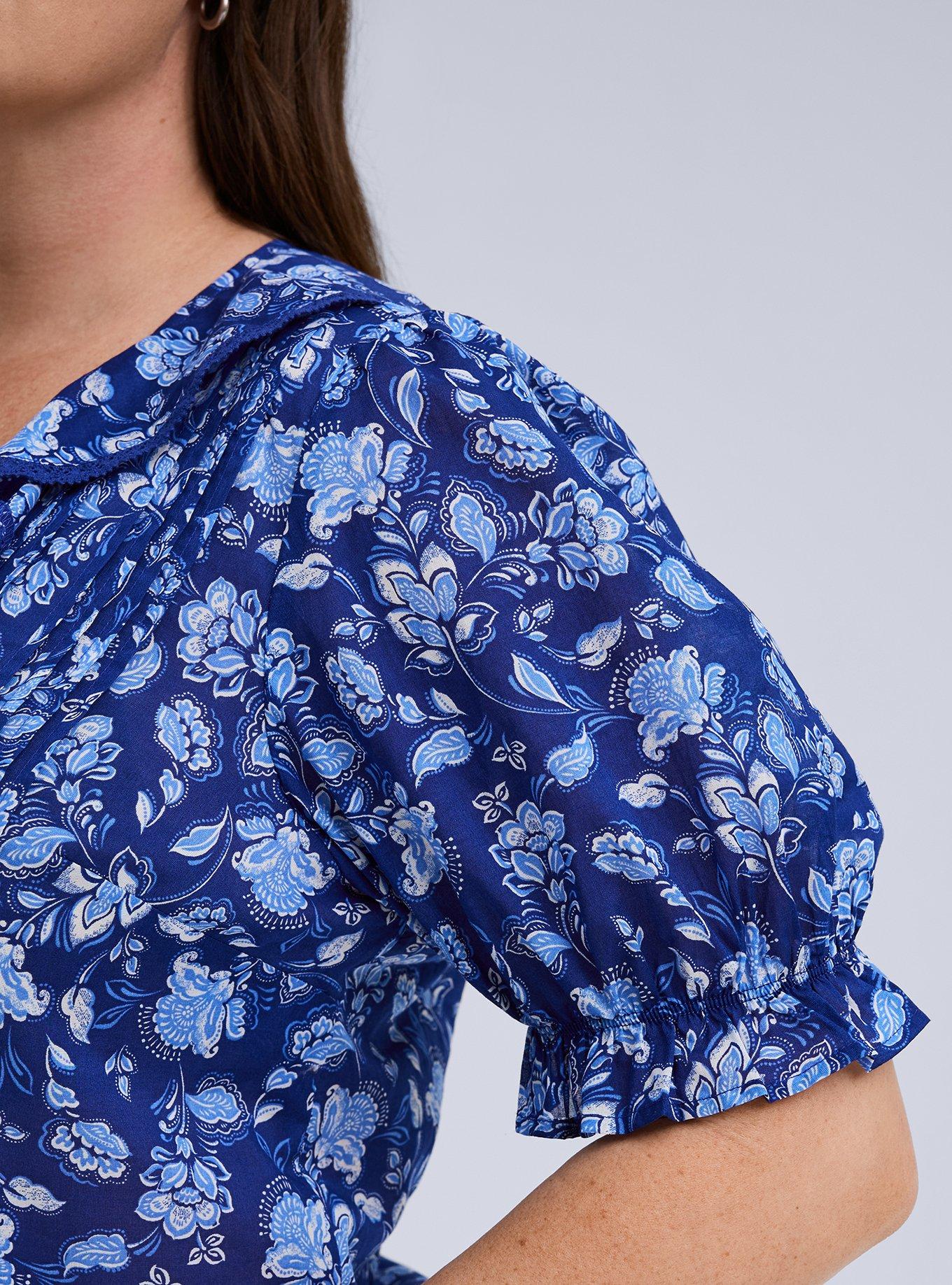 Belle Isle Ruffle Blouse, FREEDOM JACOBEAN BLUE, alternate