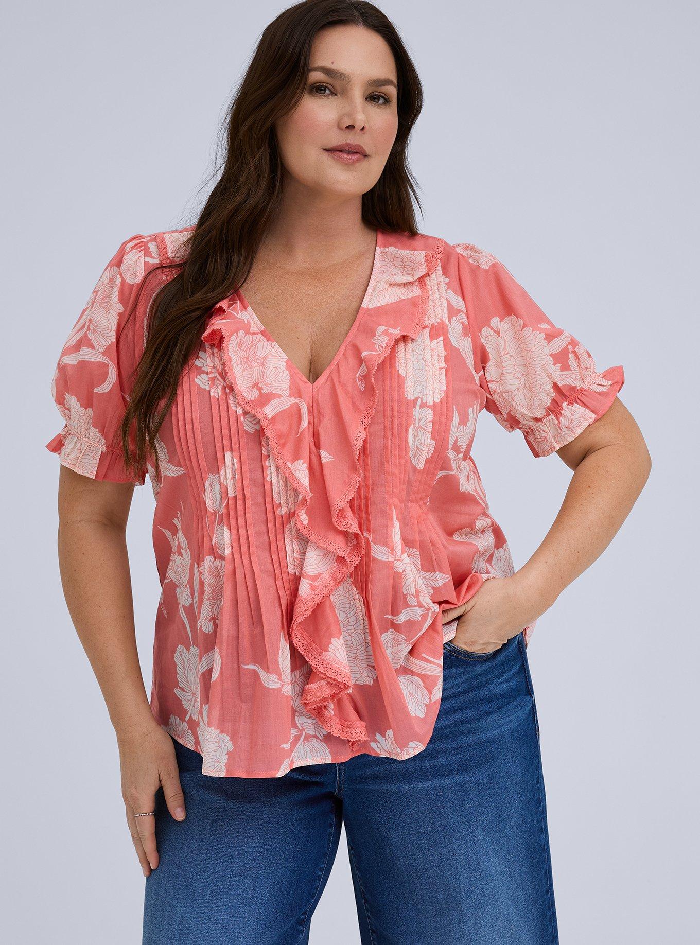 Belle Isle Ruffle Blouse, TOMORROW FLORAL PEACH, hi-res