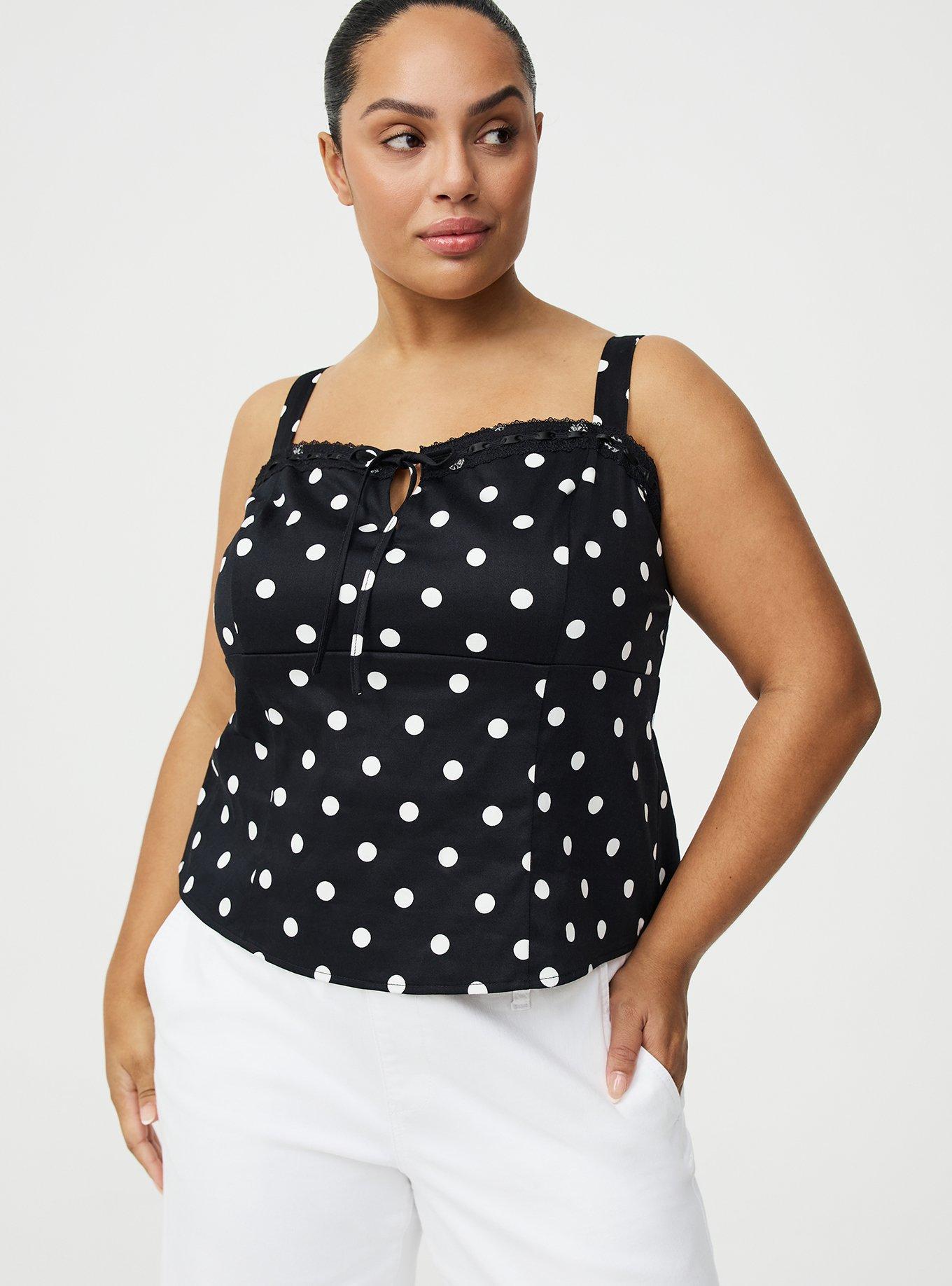 Sateen Tie-Front Crop Cami, COASTING DOTS BLACK, hi-res