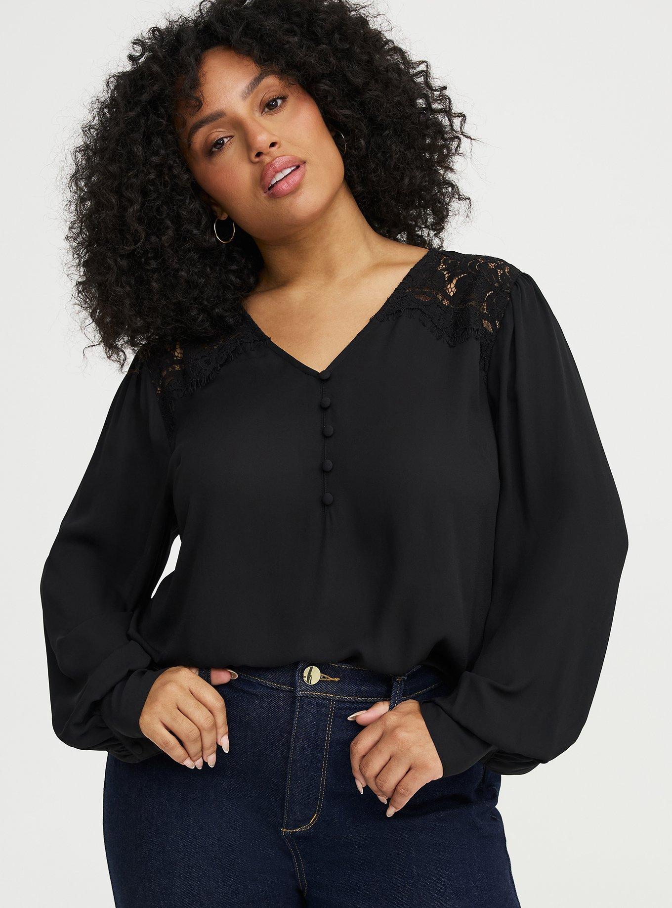 Harper Georgette Lace Trim Blouse, DEEP BLACK, alternate