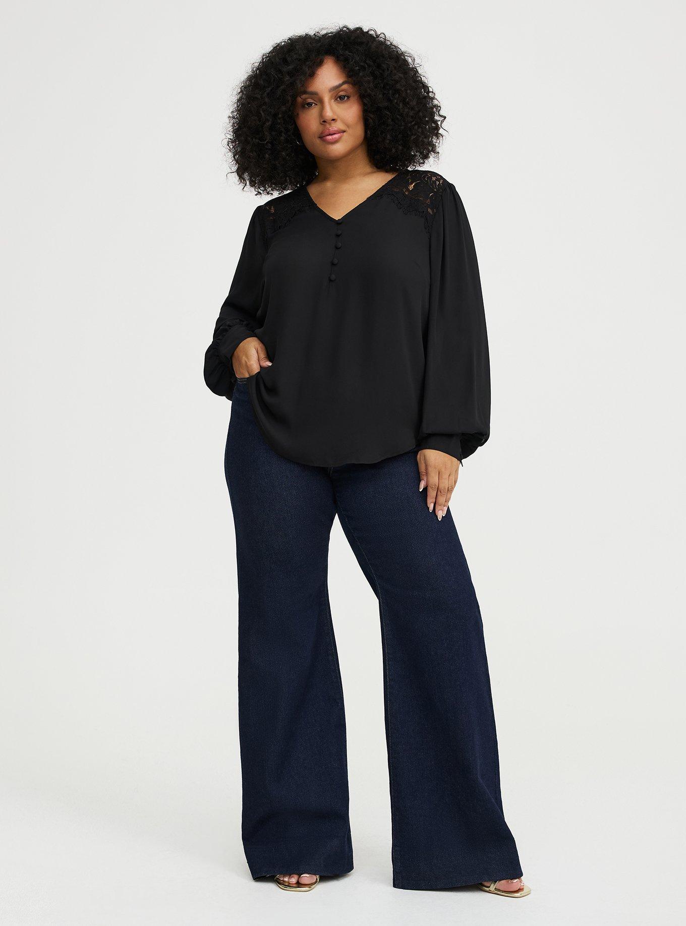 Harper Georgette Lace Trim Blouse, DEEP BLACK, alternate