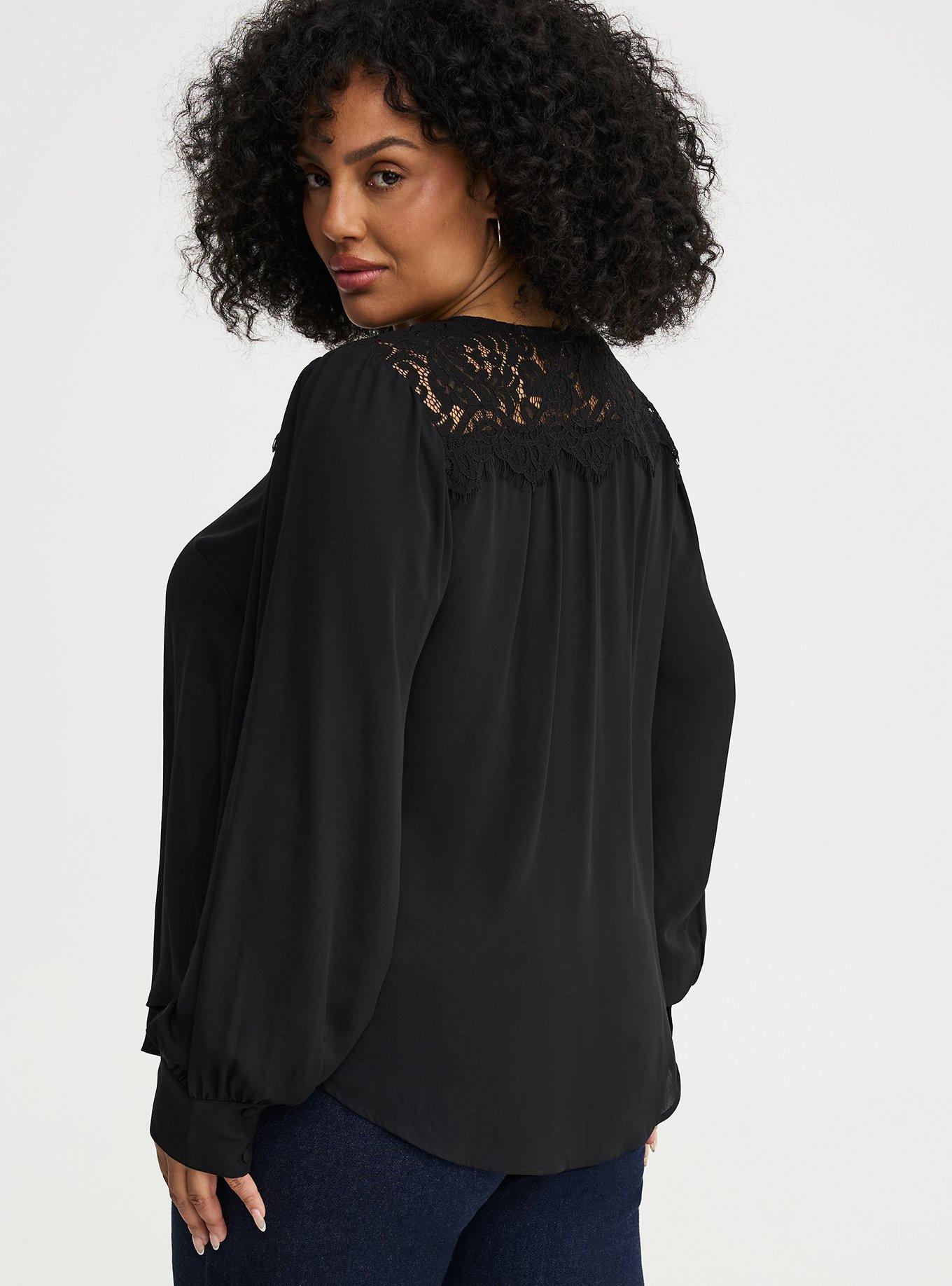 Harper Georgette Lace Trim Blouse, DEEP BLACK, alternate