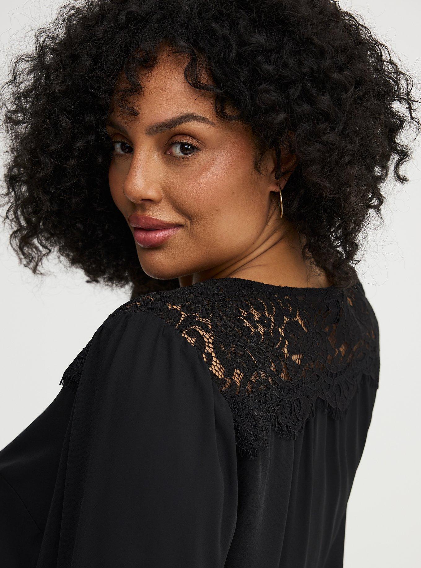 Harper Georgette Lace Trim Blouse, DEEP BLACK, alternate