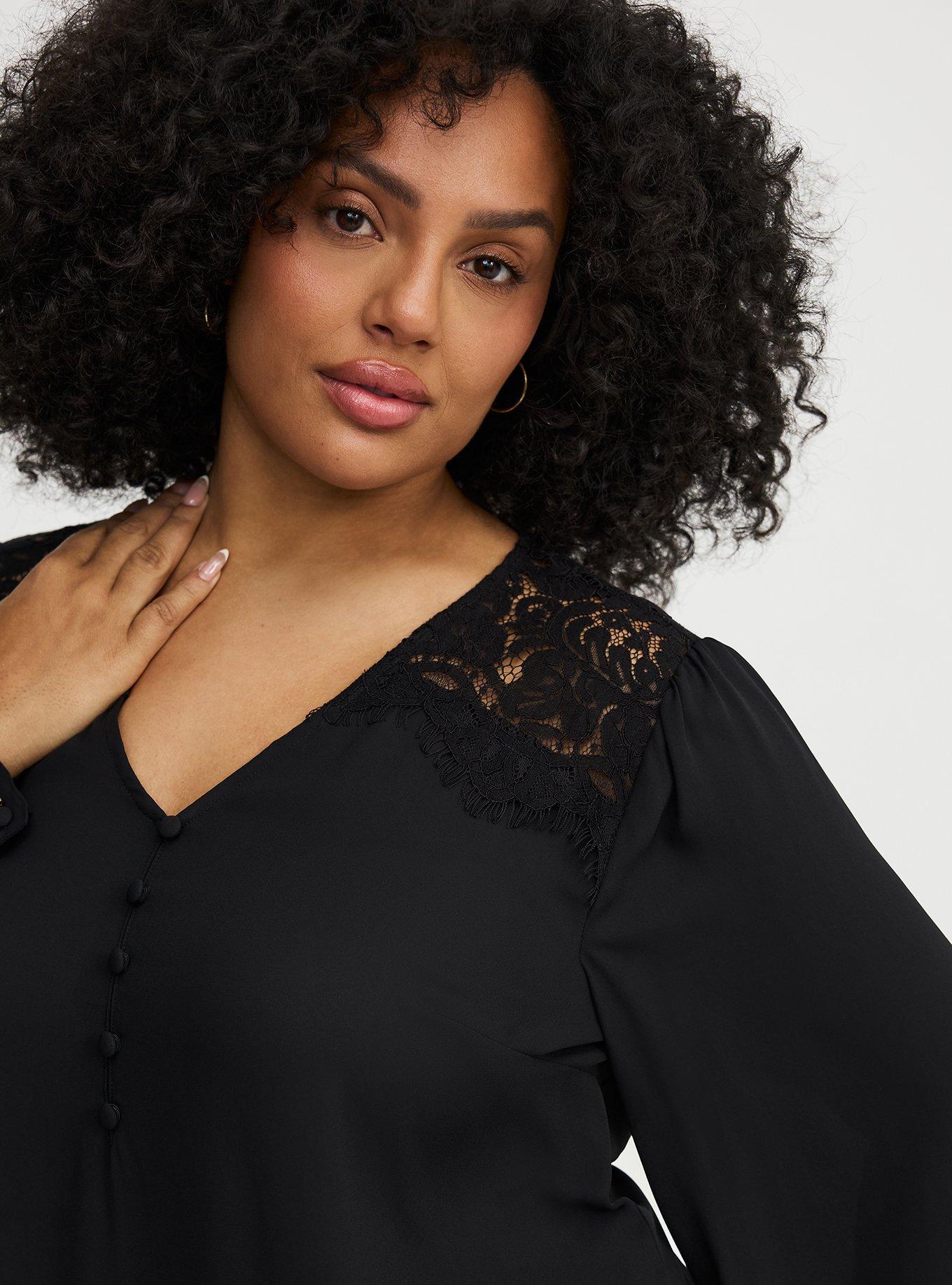Harper Georgette Lace Trim Blouse, DEEP BLACK, alternate