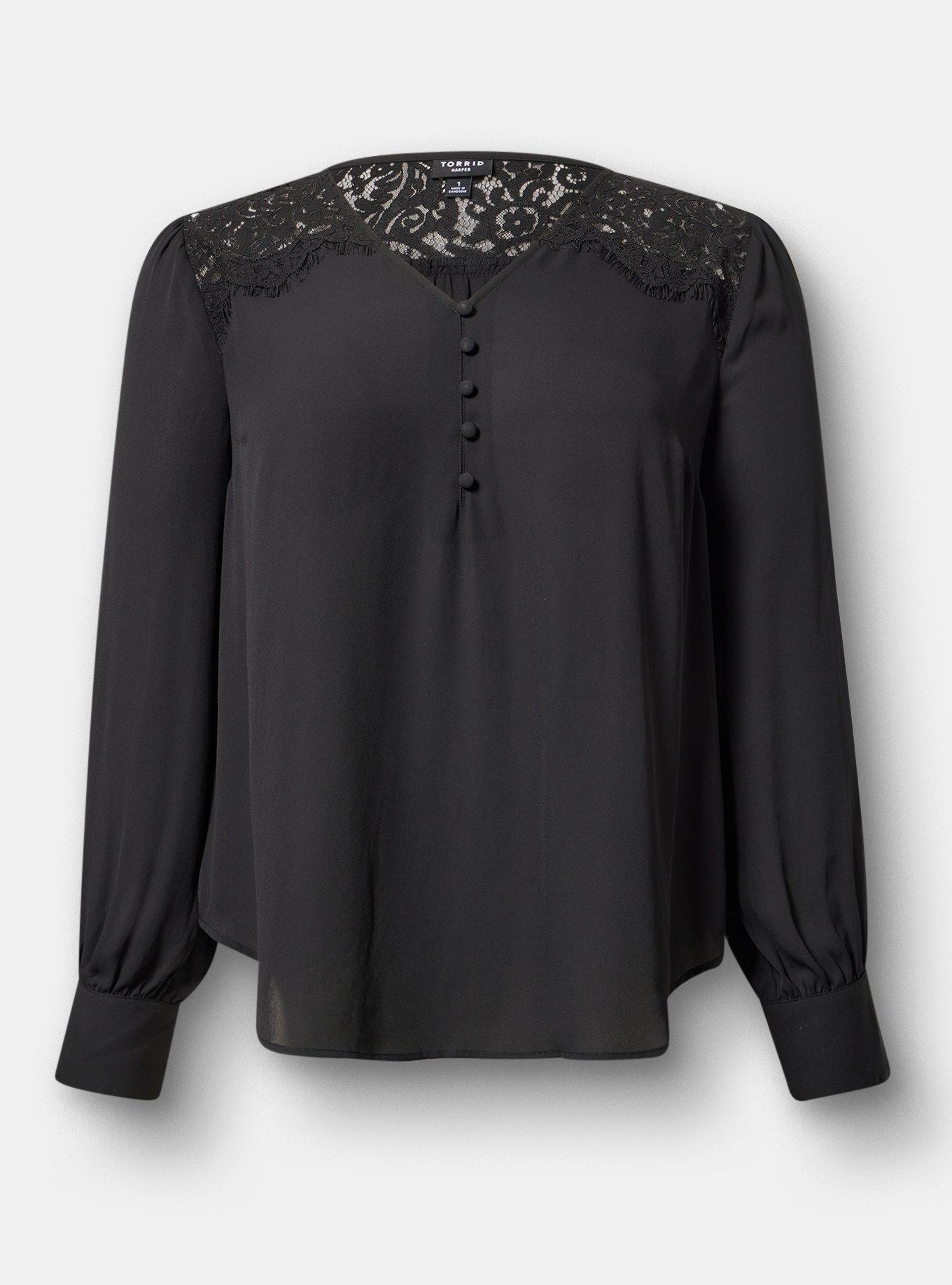 Harper Georgette Lace Trim Blouse, DEEP BLACK, hi-res