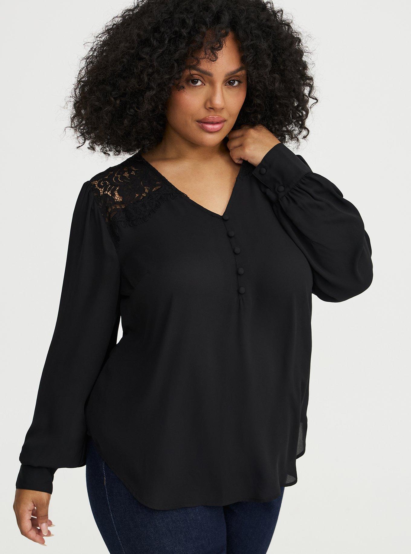 Plus Size Harper Georgette Pullover Blouse, DEEP BLACK, hi-res