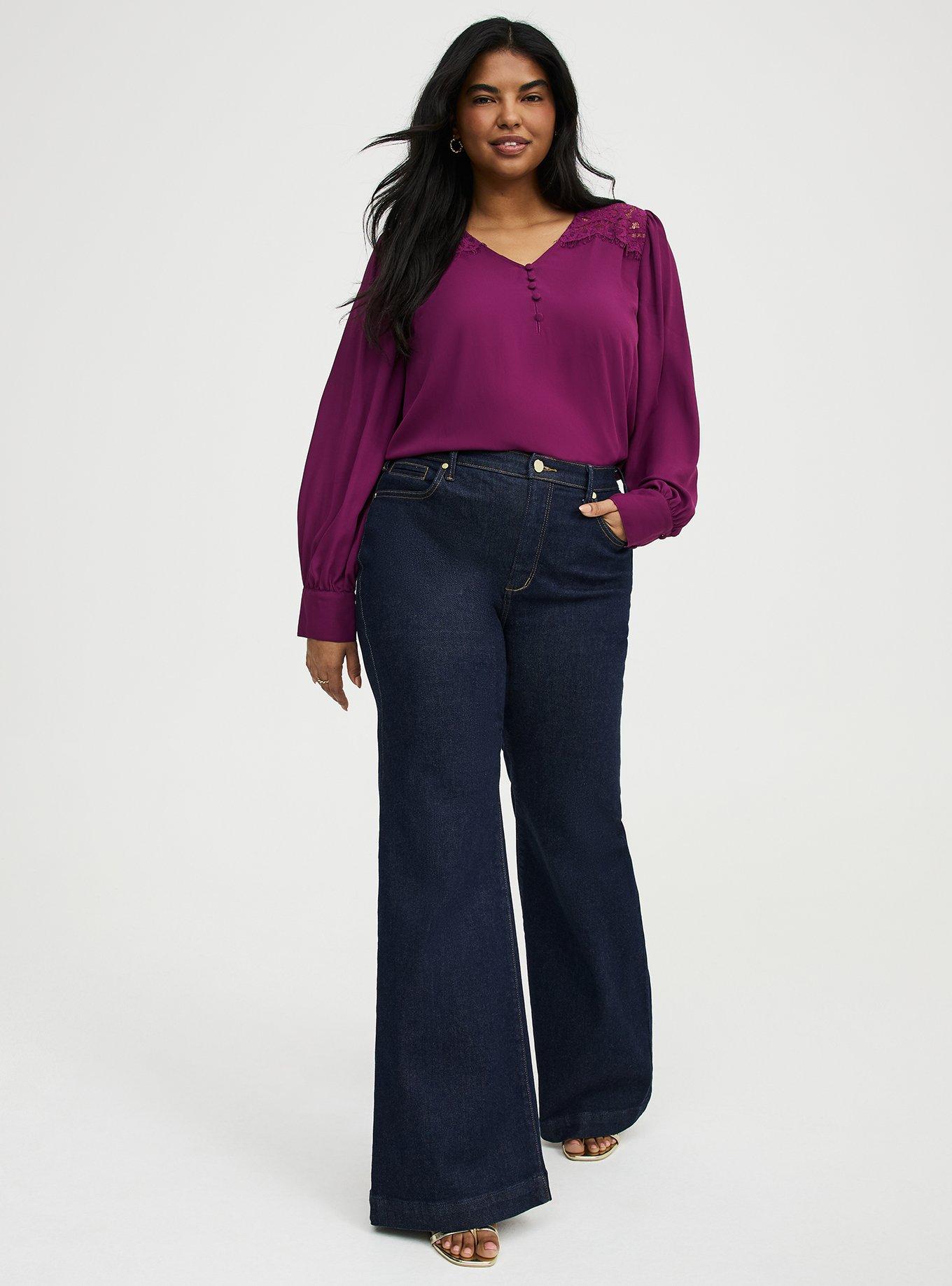 Harper Georgette Lace Trim Blouse, PLUM CASPIA, alternate