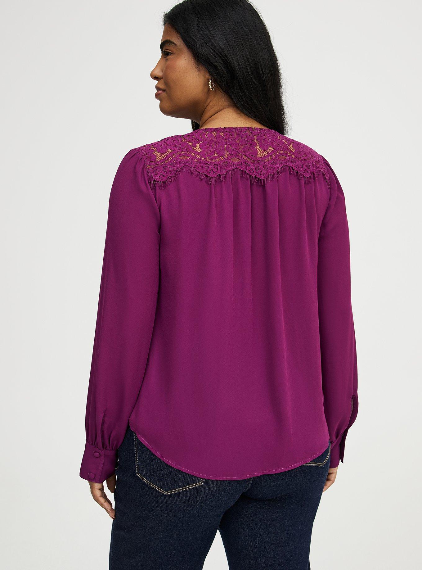 Harper Georgette Lace Trim Blouse, PLUM CASPIA, alternate