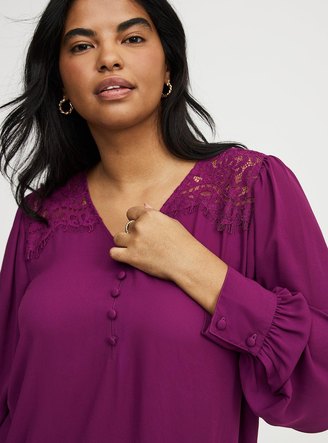 Harper Georgette Lace Trim Blouse, PLUM CASPIA, alternate