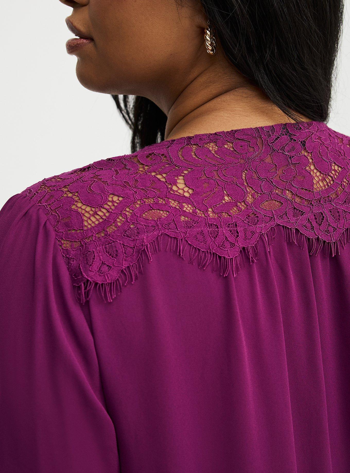 Harper Georgette Lace Trim Blouse, PLUM CASPIA, alternate
