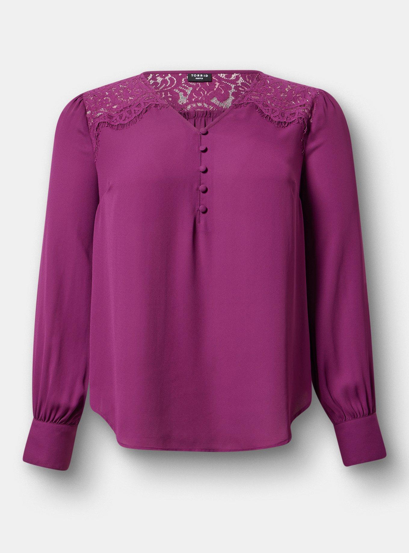 Harper Georgette Lace Trim Blouse, PLUM CASPIA, hi-res