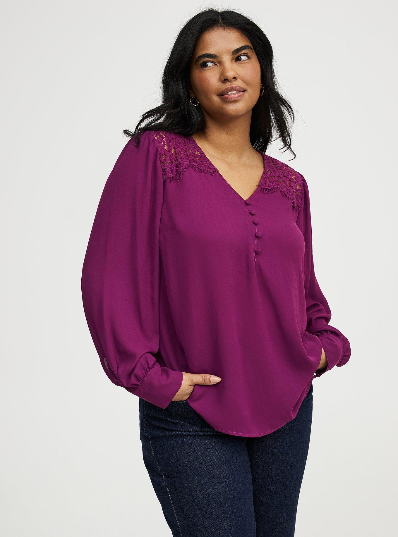 Plus Size Harper Georgette Pullover Blouse, PLUM CASPIA, hi-res