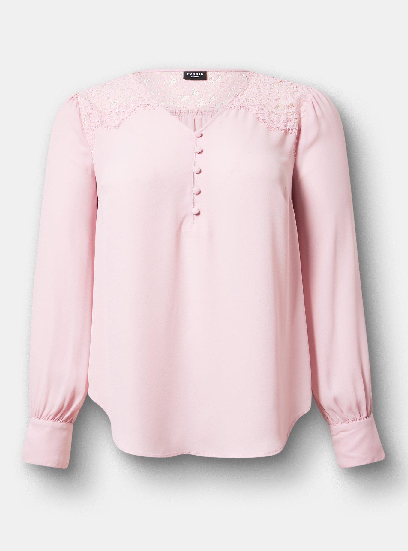 Harper Georgette Lace Trim Blouse, BLEACHED MAUVE, hi-res