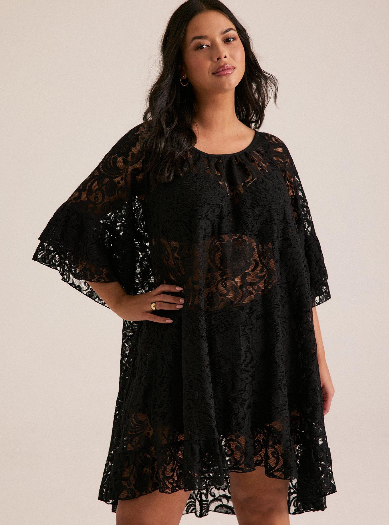 Festi Hi-Low Lace Tunic Top, DEEP BLACK, alternate