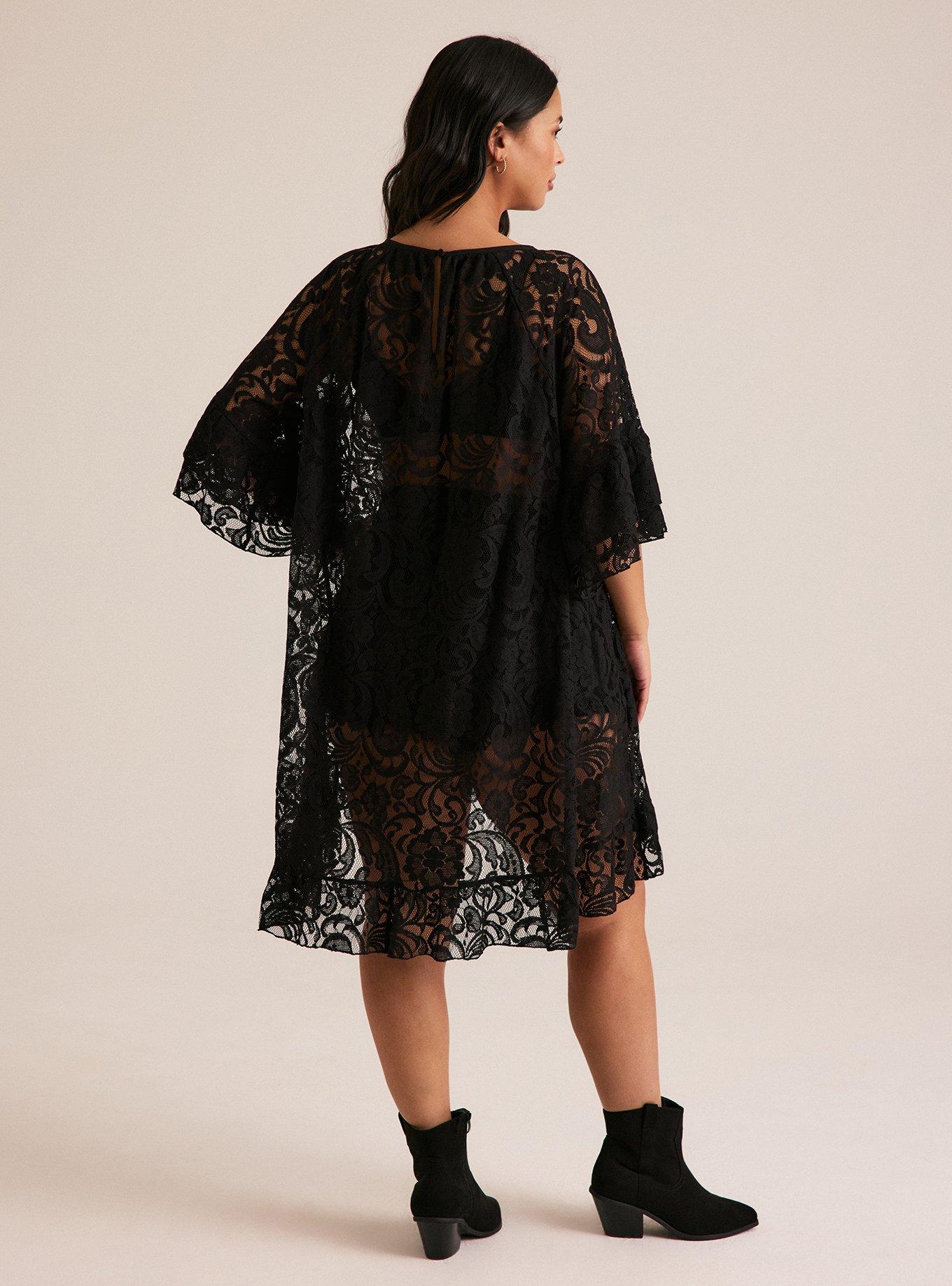 Festi Hi-Low Lace Tunic Top, DEEP BLACK, alternate