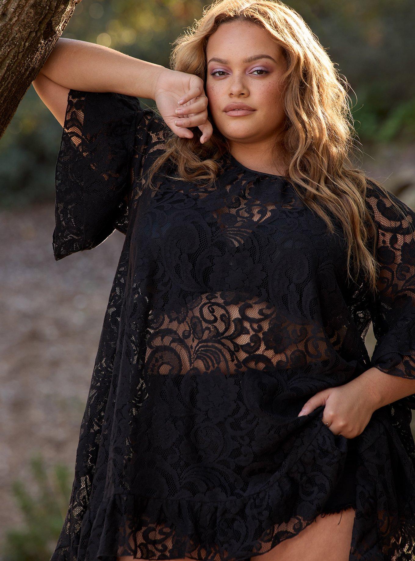 Festi Hi-Low Lace Tunic Top, DEEP BLACK, alternate