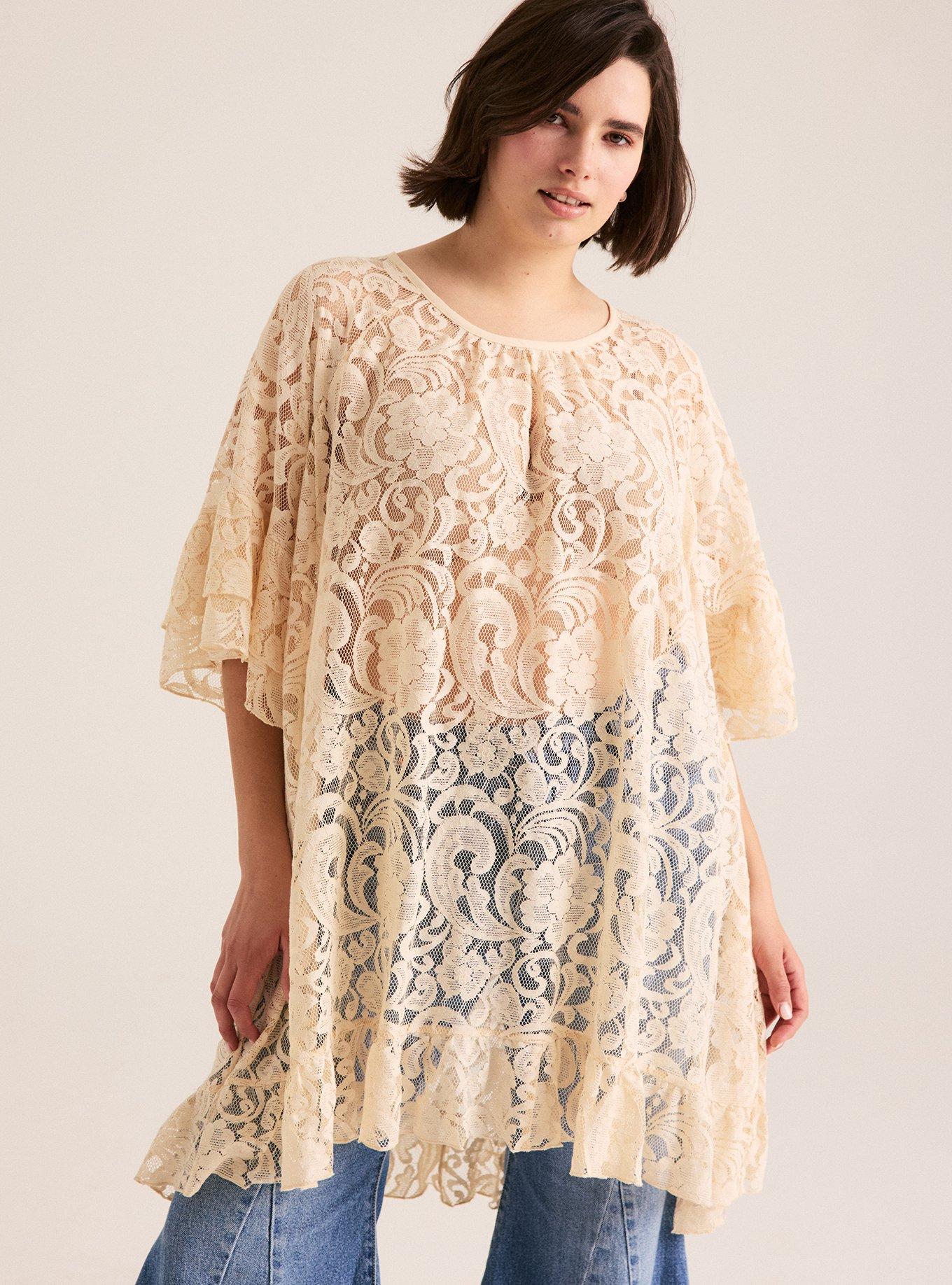 Women's Hi-Low Lace Tunic Top In Ivory-Cream By Festi At Torrid, Size 26, Plus Size