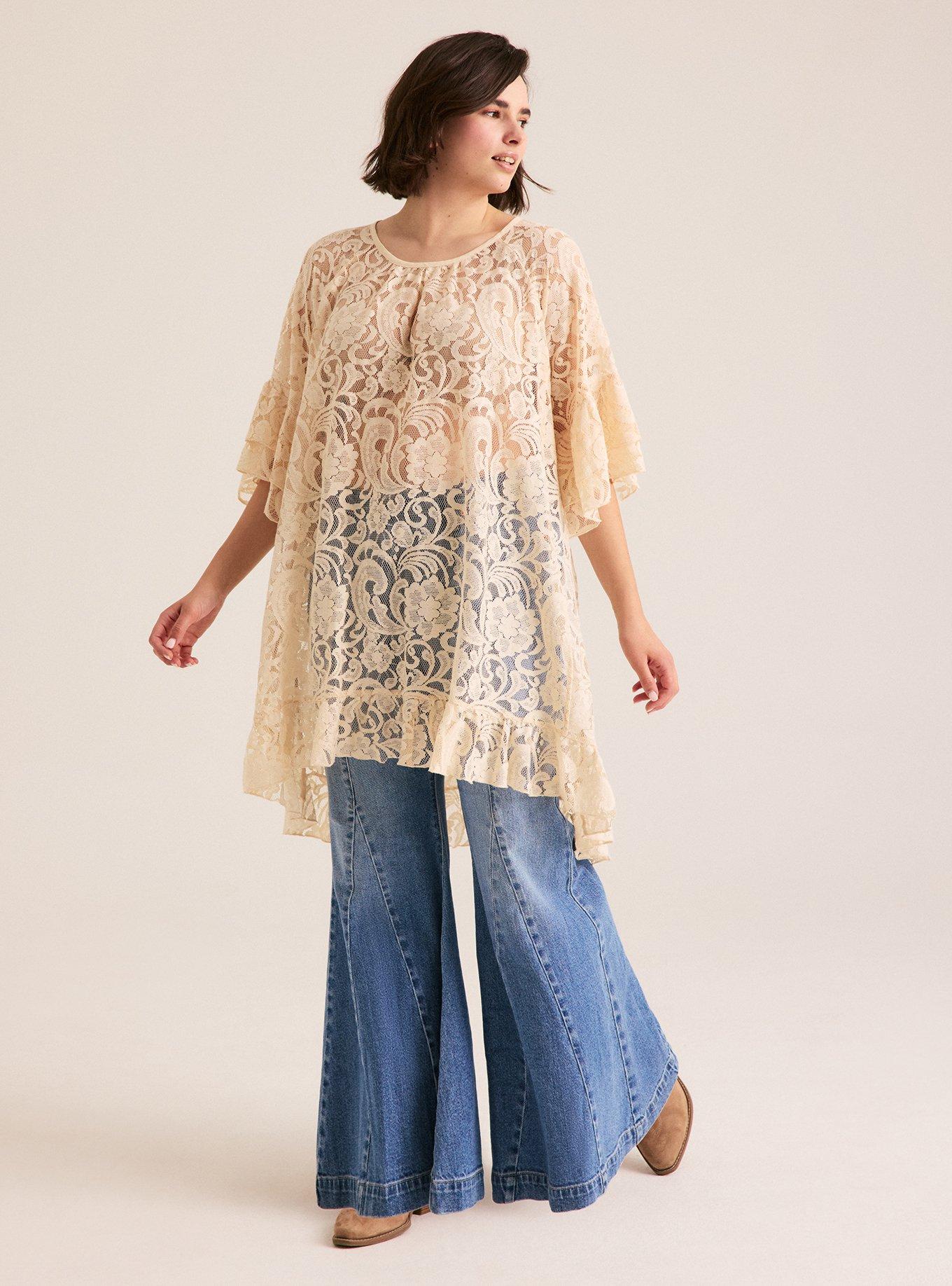 Festi Hi-Low Lace Tunic Top, WHITE SWAN, alternate