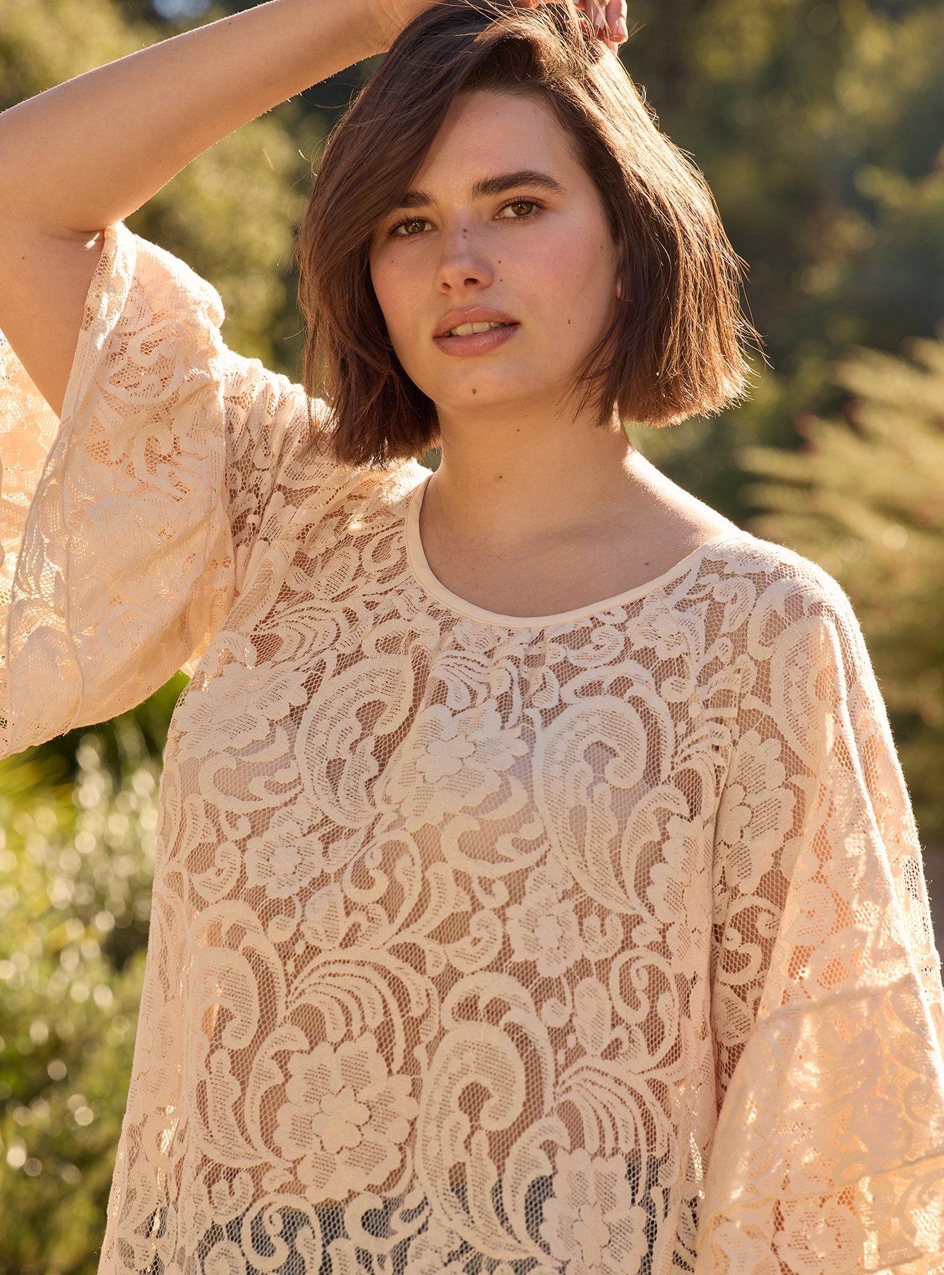 Festi Hi-Low Lace Tunic Top, WHITE SWAN, alternate