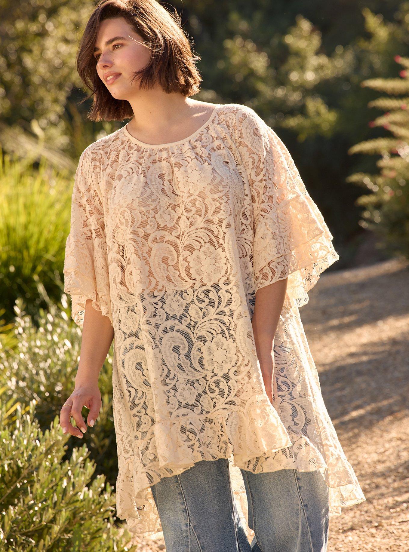 Plus Size Festi Hi-Low Lace Tunic Top, WHITE SWAN, hi-res
