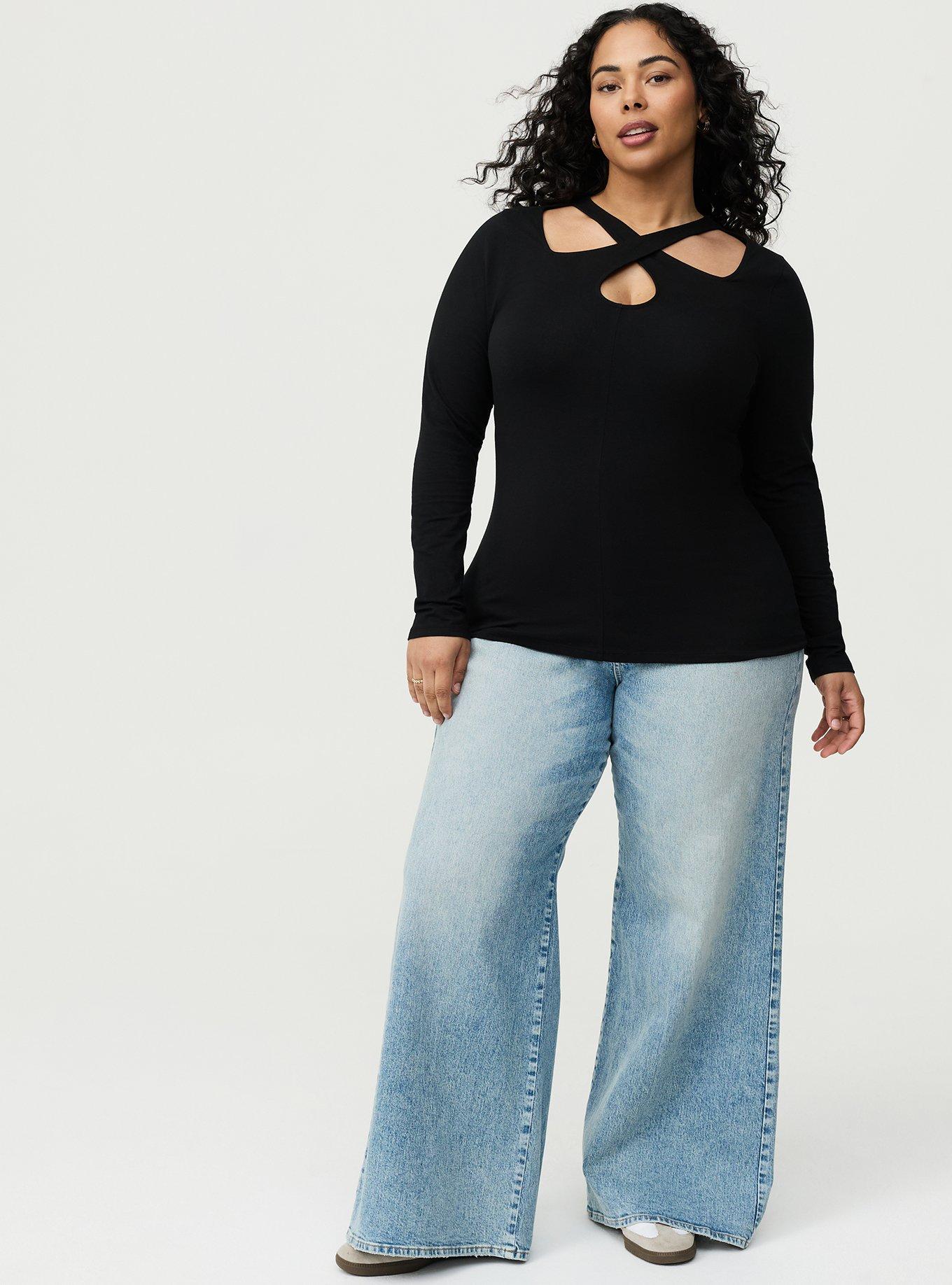 Foxy Long Sleeve Cutout Top, DEEP BLACK, alternate