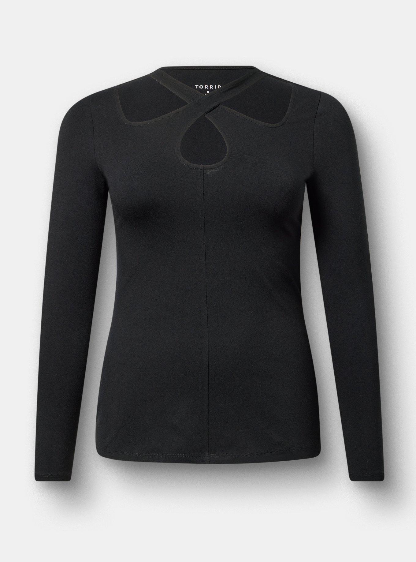 Foxy Long Sleeve Cutout Top, DEEP BLACK, hi-res