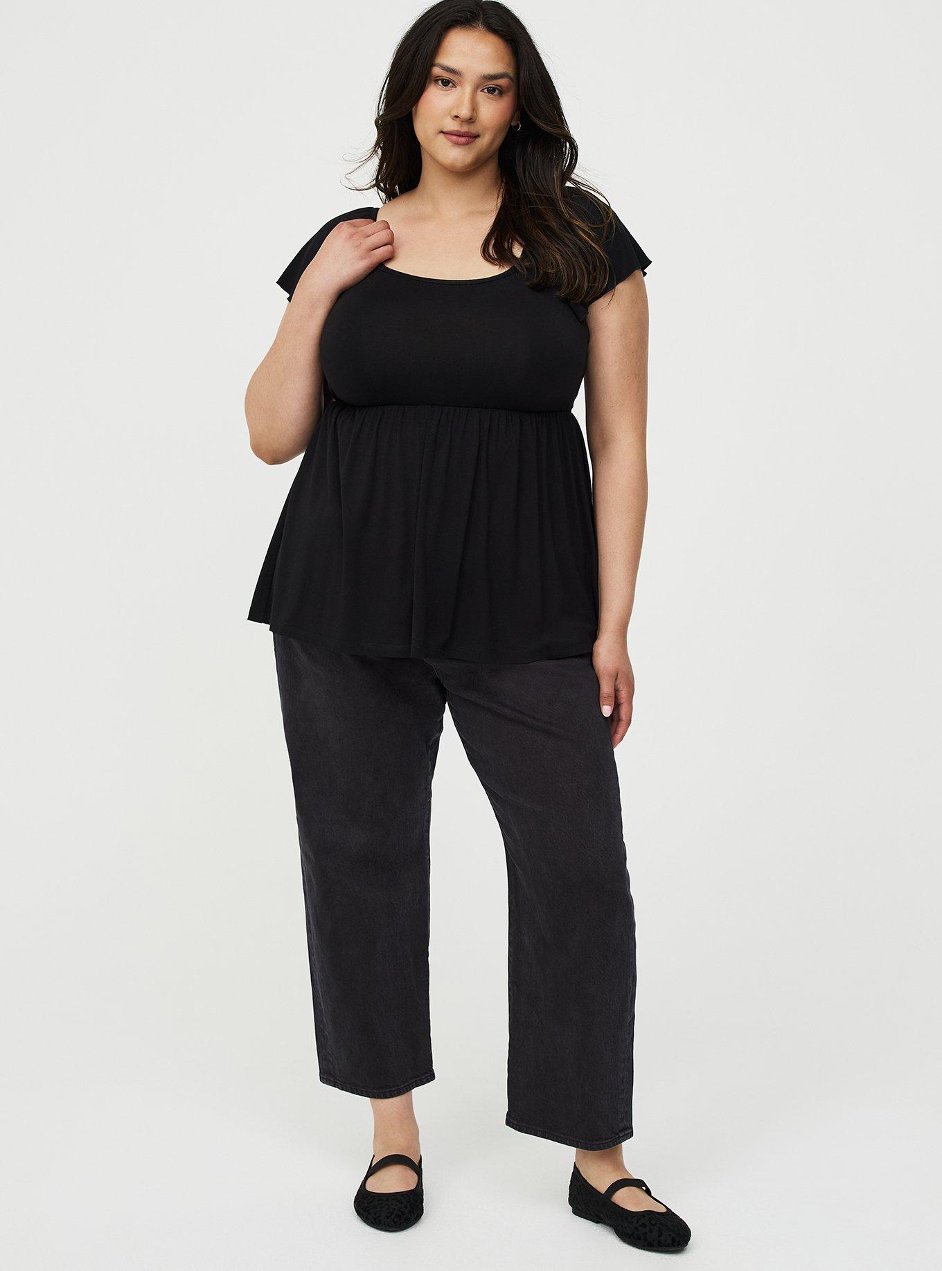 Textured Jersey Flutter Sleeve Babydoll Top, DEEP BLACK, alternate