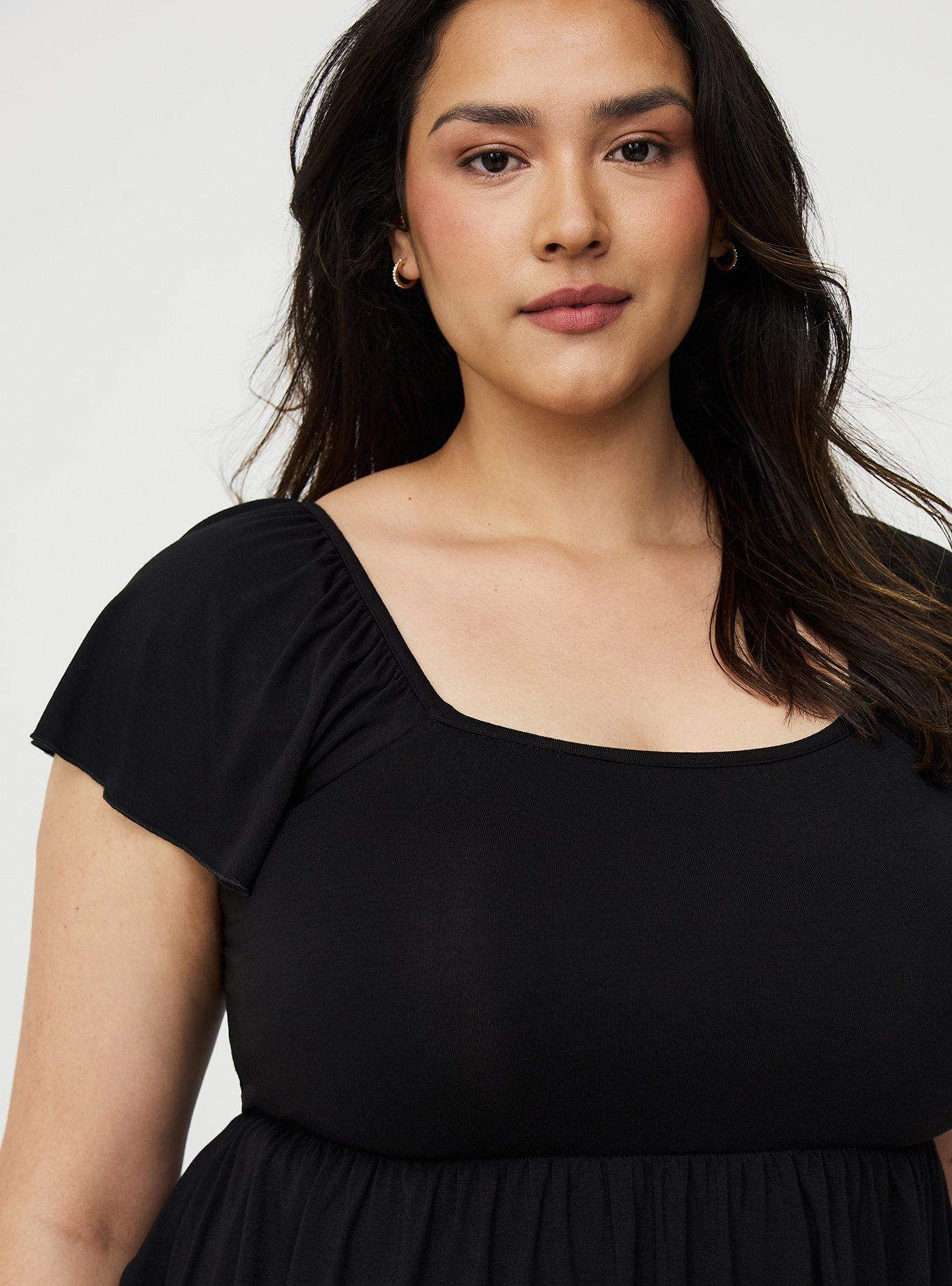 Textured Jersey Flutter Sleeve Babydoll Top, DEEP BLACK, alternate