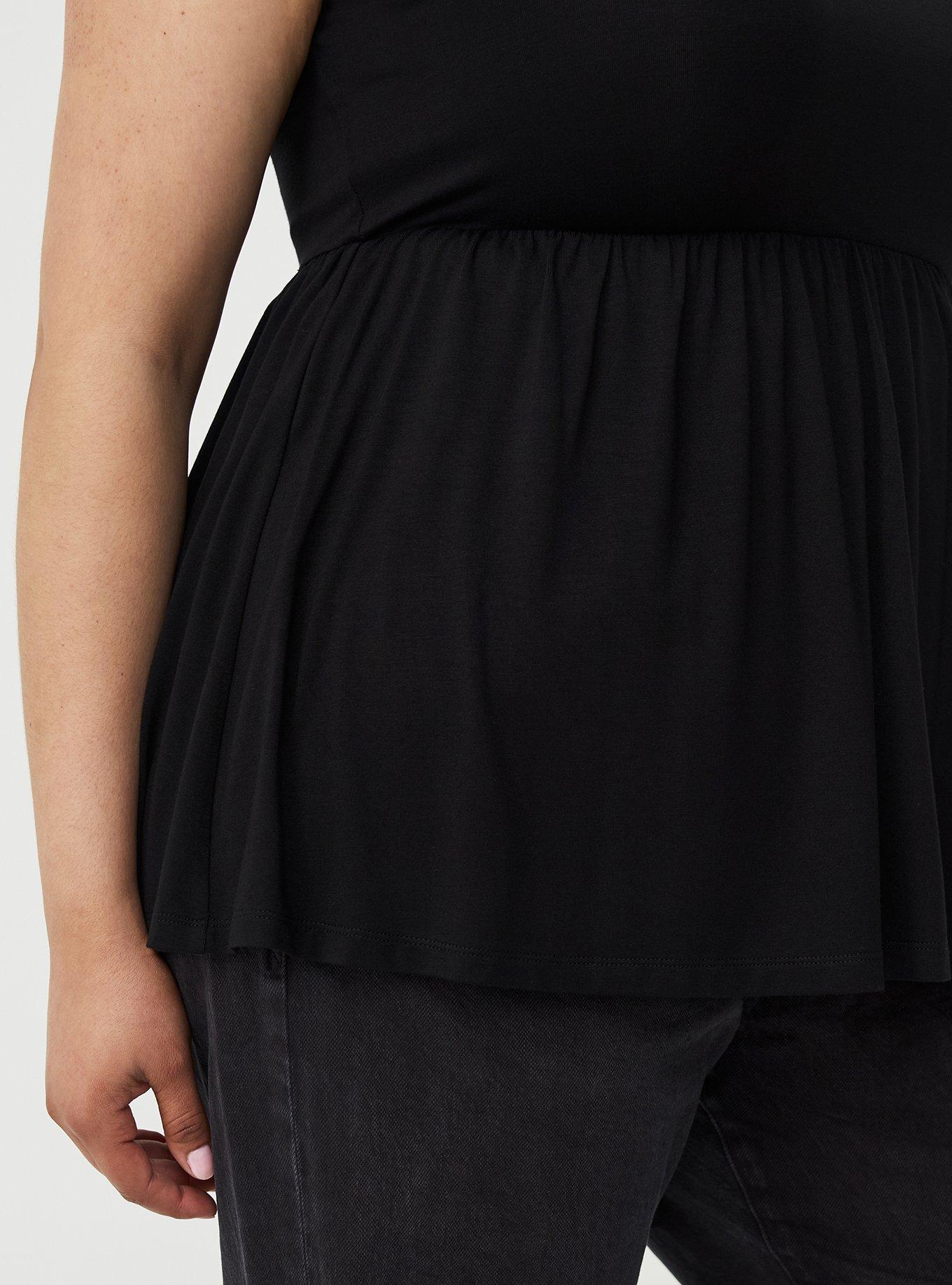 Textured Jersey Flutter Sleeve Babydoll Top, DEEP BLACK, alternate