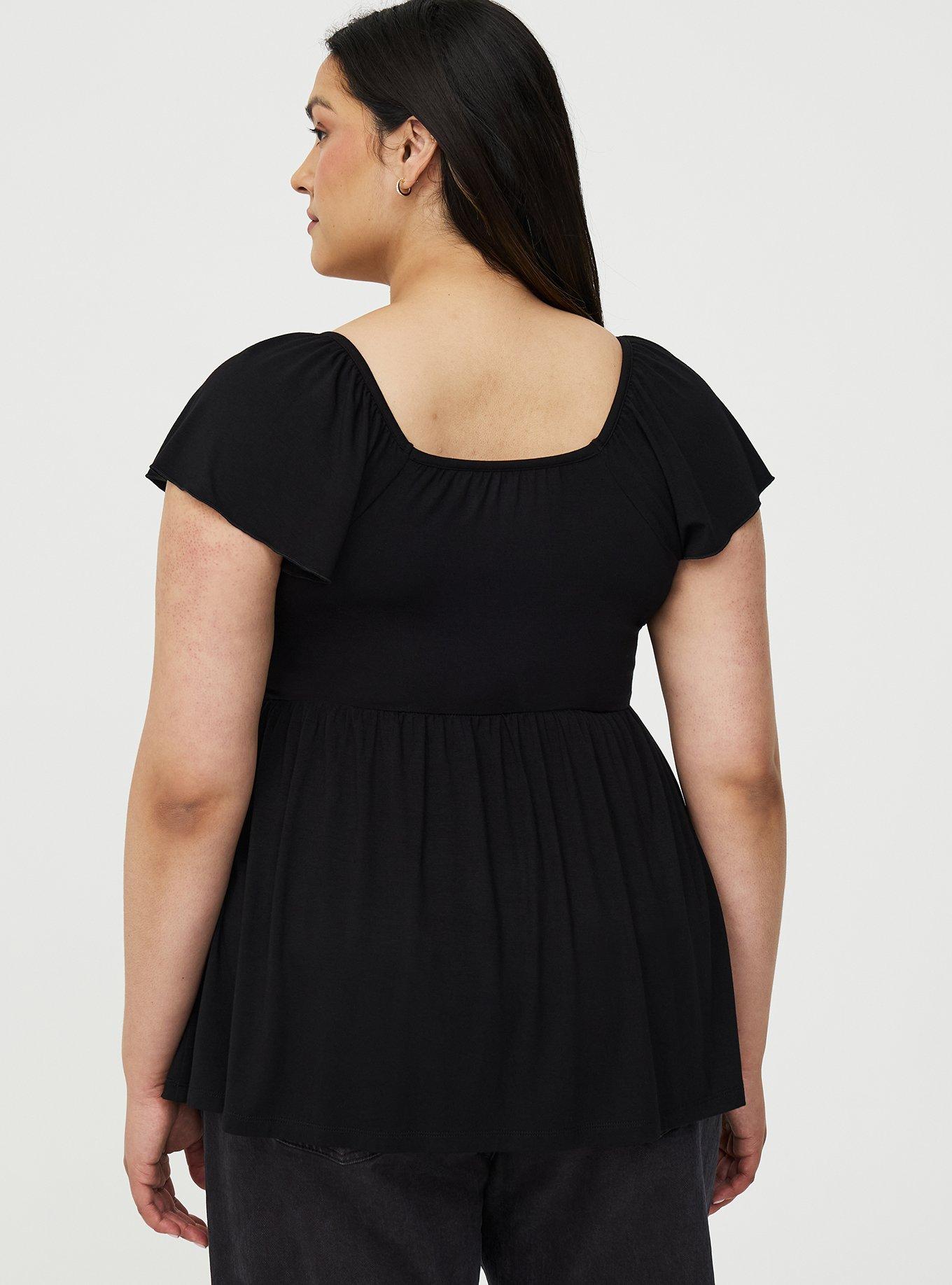 Textured Jersey Flutter Sleeve Babydoll Top, DEEP BLACK, alternate