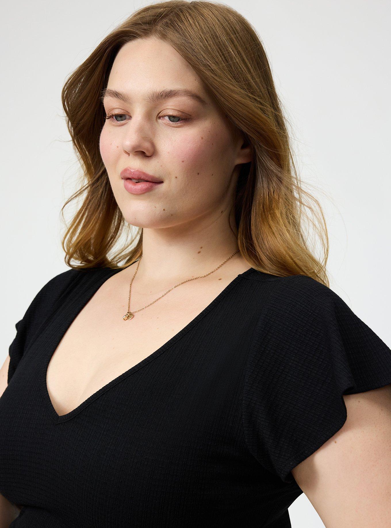 Textured Jersey Flutter Sleeve Babydoll Top, DEEP BLACK, alternate