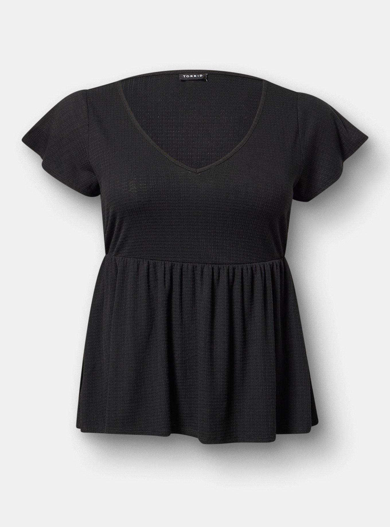 Textured Jersey Flutter Sleeve Babydoll Top, DEEP BLACK, hi-res