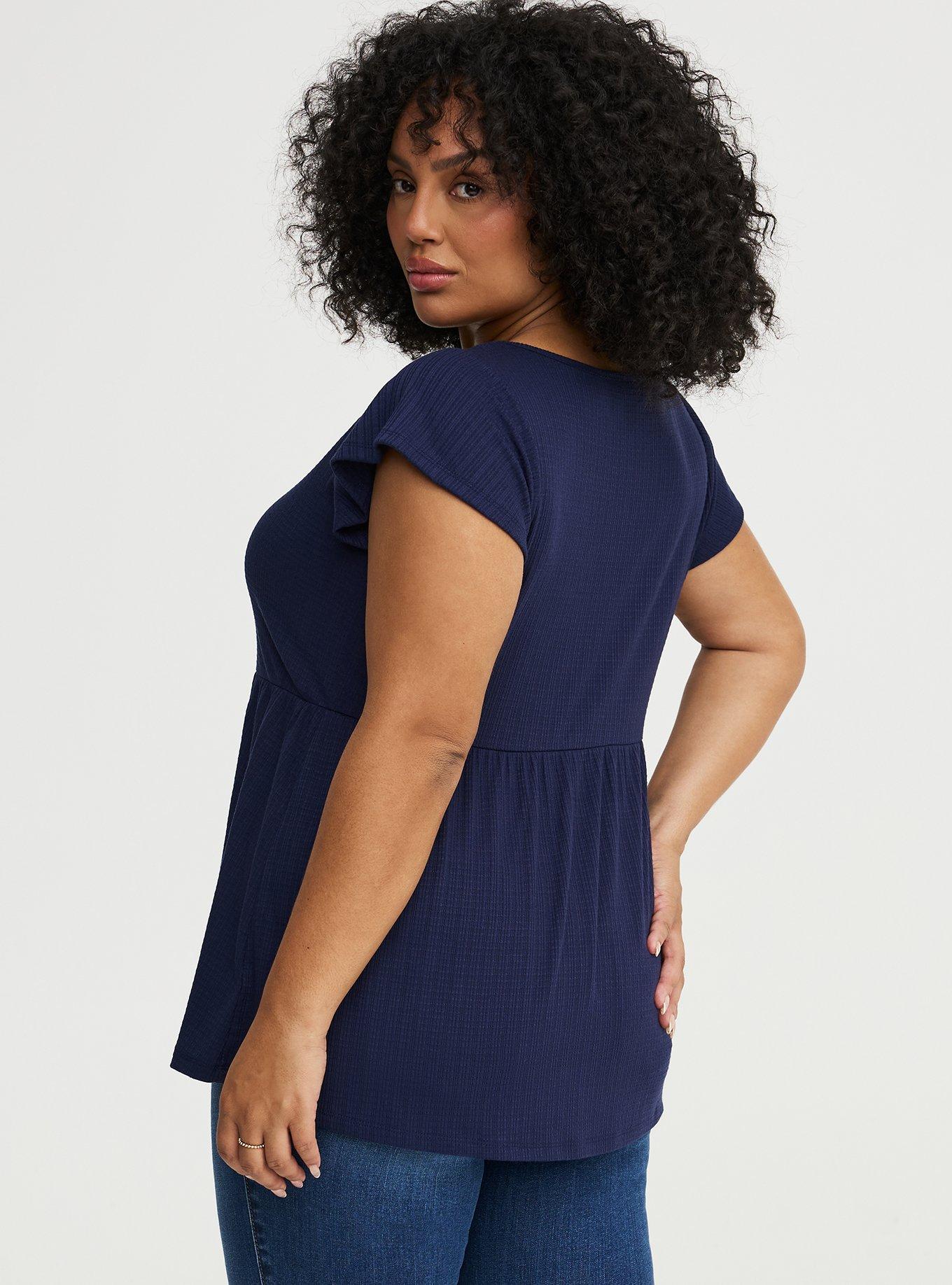 Textured Jersey Flutter Sleeve Babydoll Top, PEACOAT, alternate