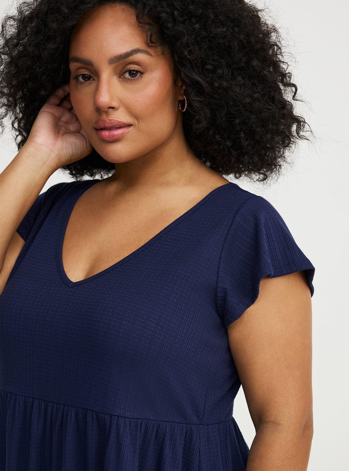 Textured Jersey Flutter Sleeve Babydoll Top, PEACOAT, alternate