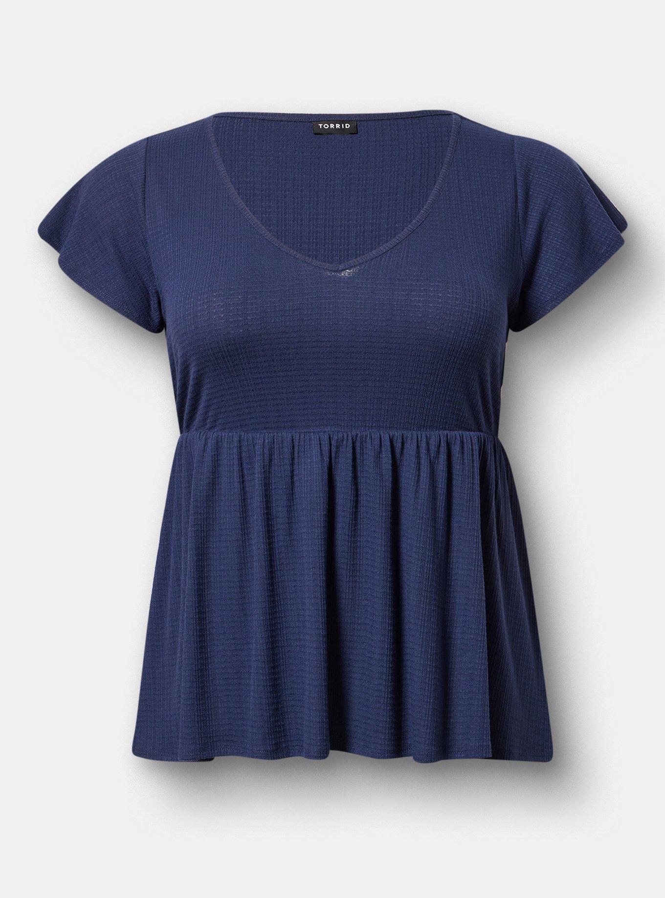 Textured Jersey Flutter Sleeve Babydoll Top, PEACOAT, hi-res