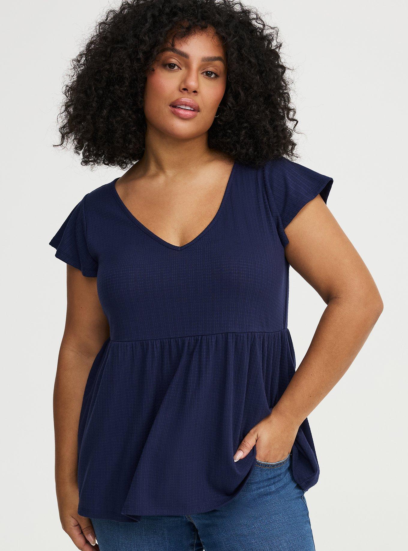 Textured Jersey Flutter Sleeve Babydoll Top, PEACOAT, hi-res