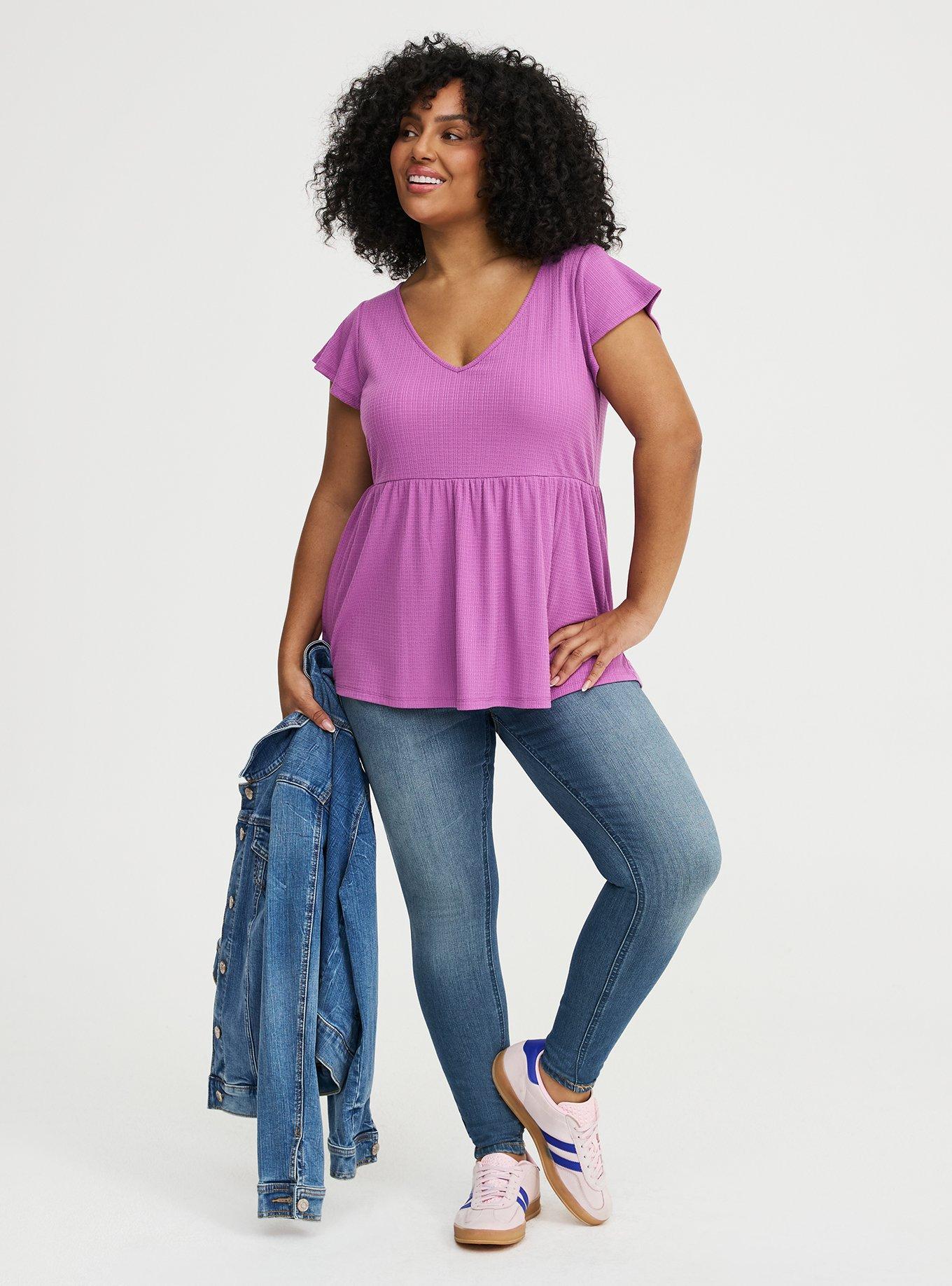 Textured Jersey Flutter Sleeve Babydoll Top, LIATRIS, alternate