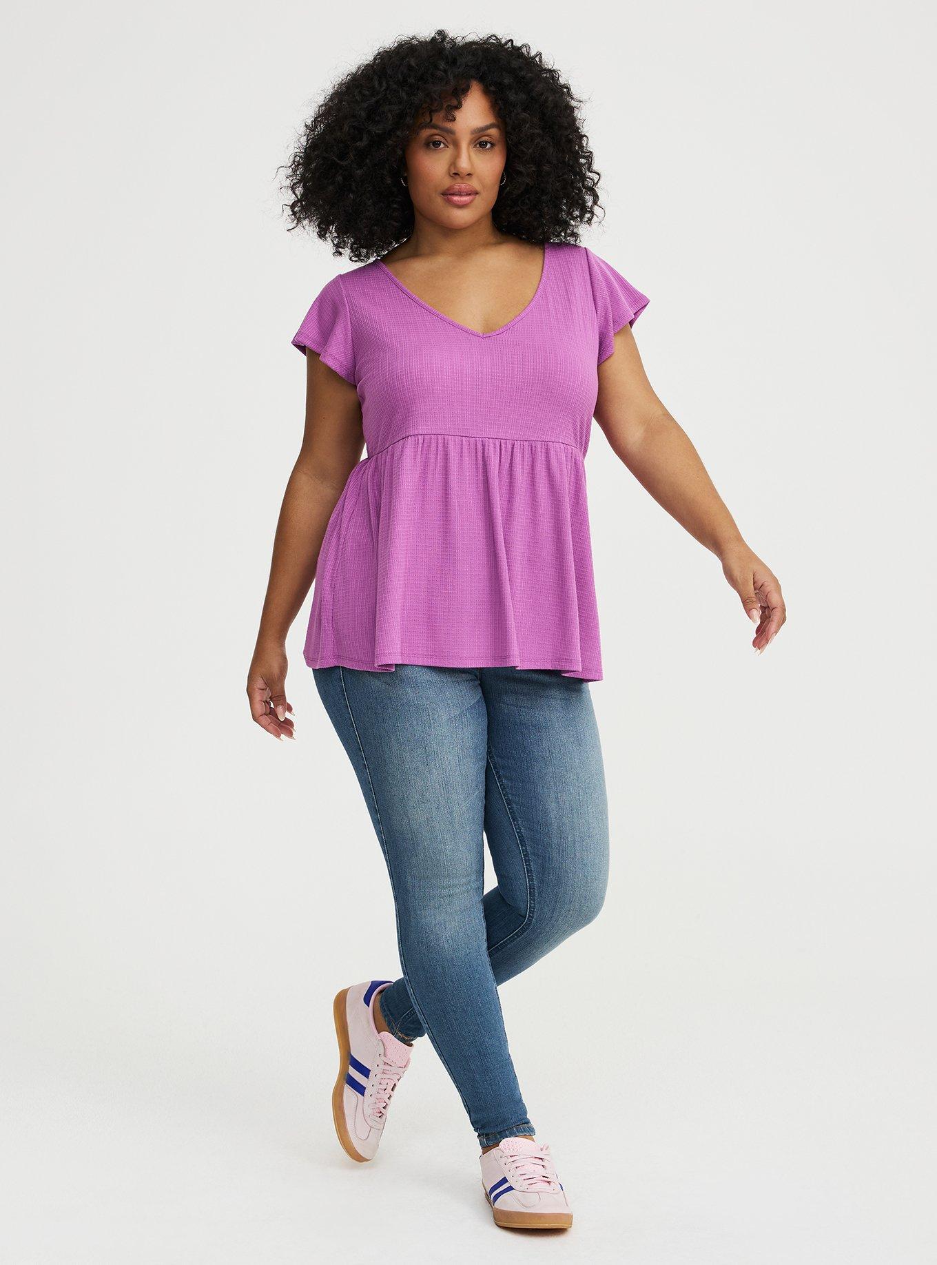 Textured Jersey Flutter Sleeve Babydoll Top, LIATRIS, alternate